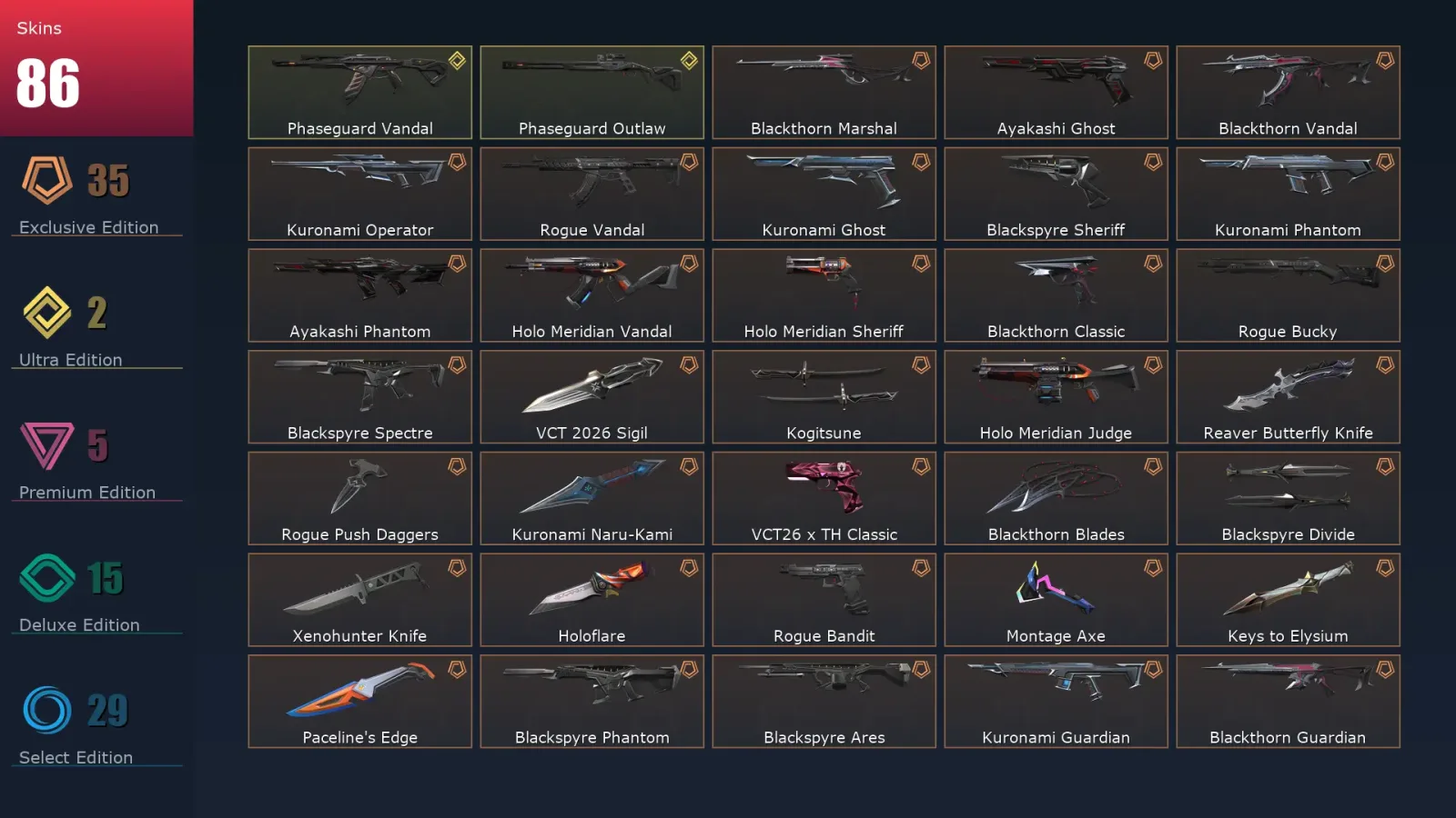 [Valorant] | EU | Level 65 | Gold 2 | 20 Agents | 86 Skins