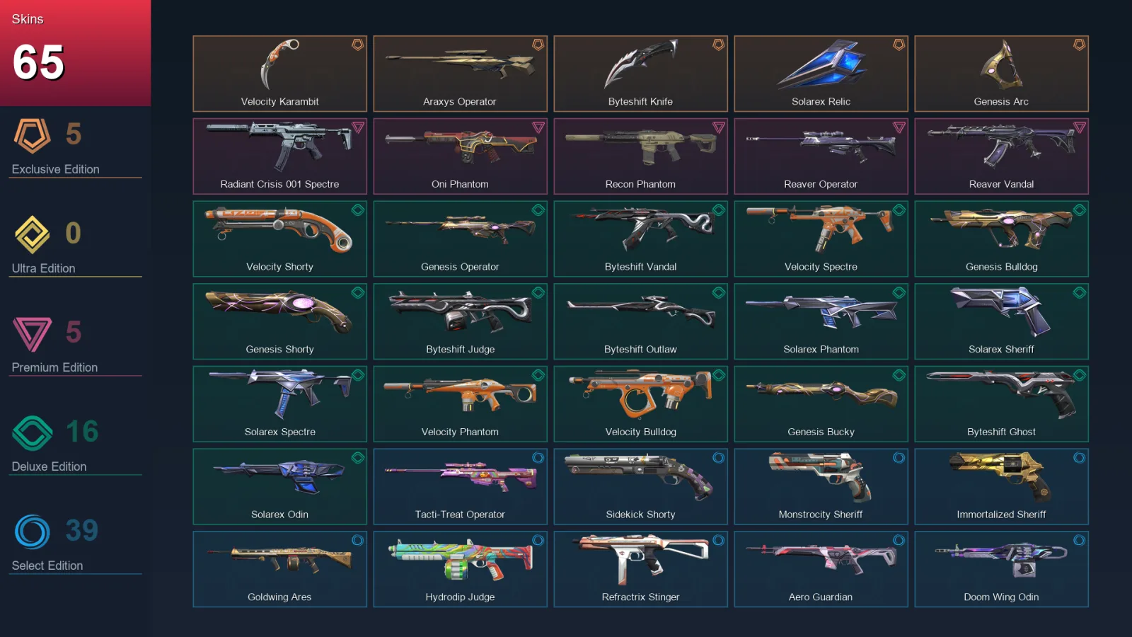 AP | Lv171 | Unranked | 65 Skin | 27 Agent | 102 Buddy — Valorant account