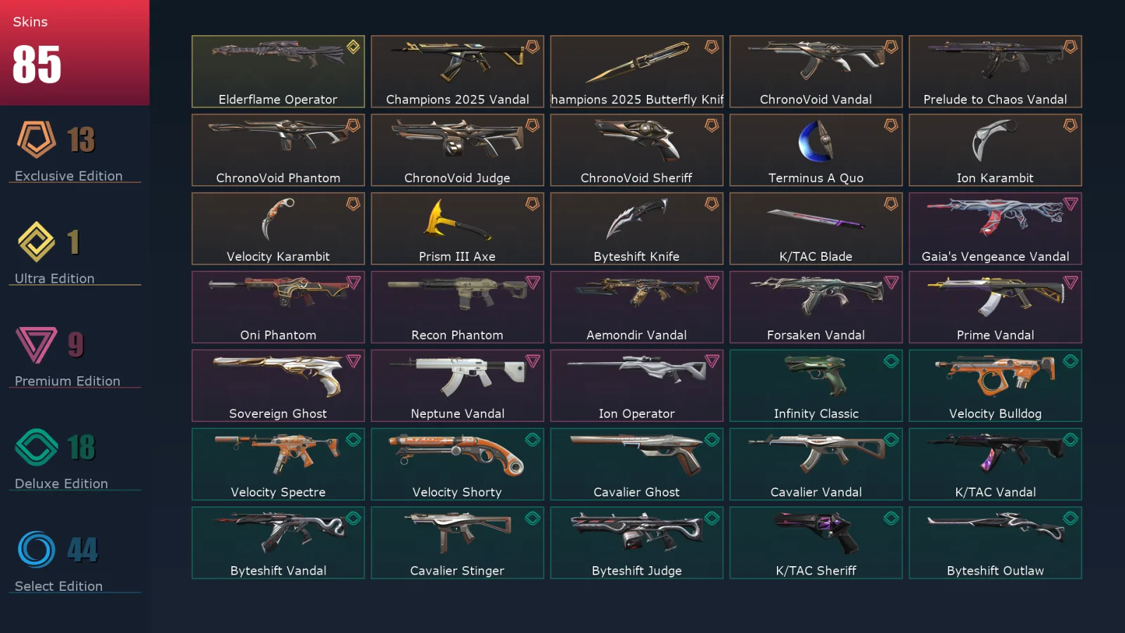 [Valorant] | EU | Level 257 | 29 Agents | 85 Skins