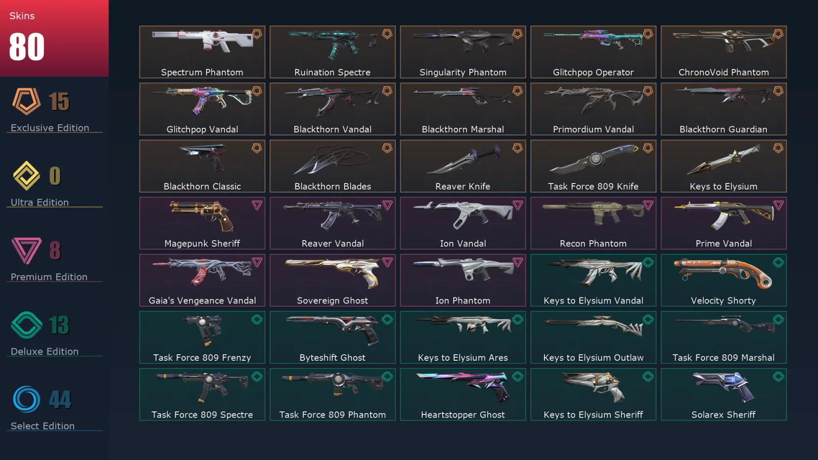 [Valorant] | EU | Level 367 | 29 Agents | 80 Skins