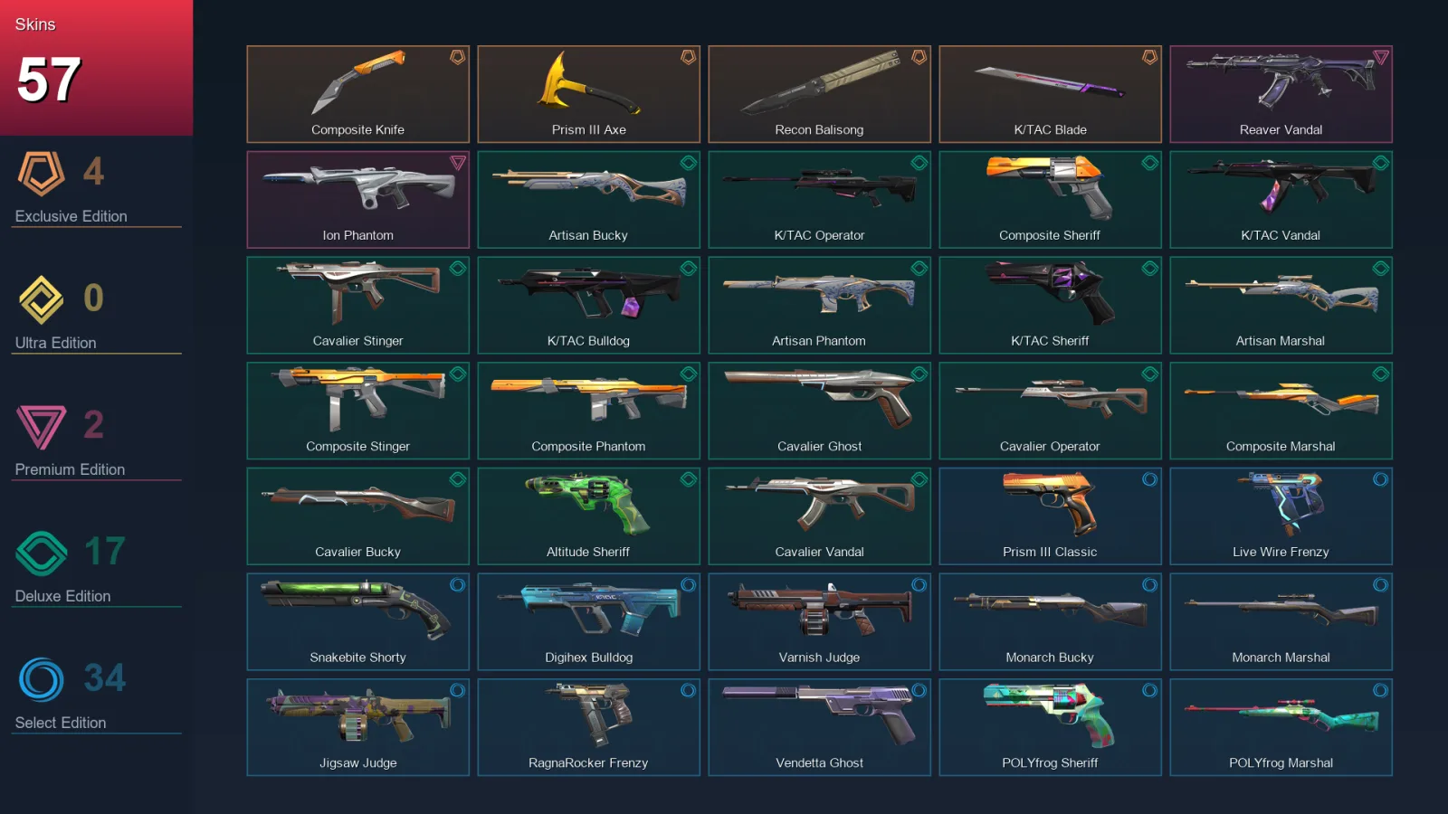 AP | Lv178 | Unranked | 57 Skin | 27 Agent | 106 Buddy
