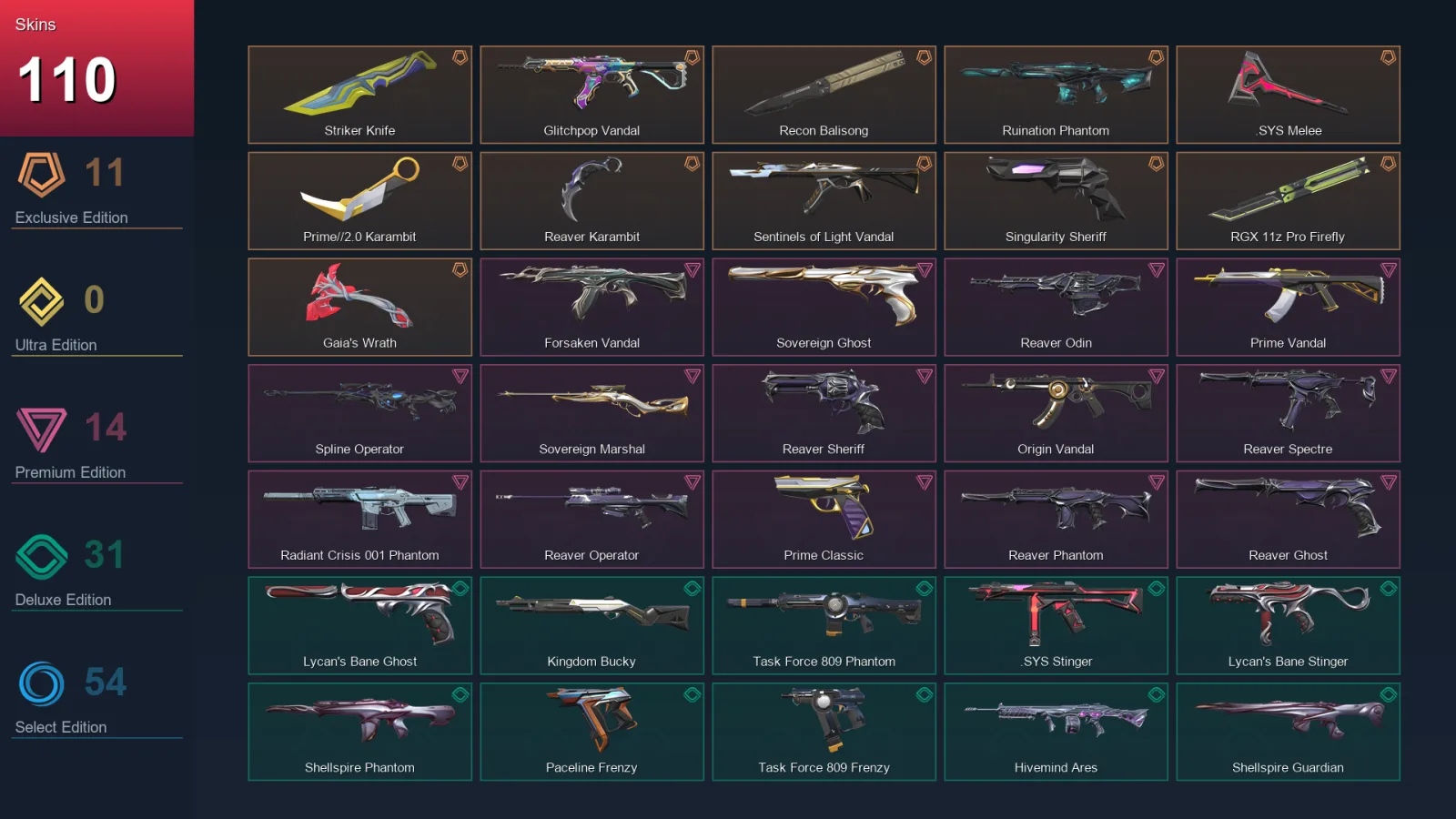 EU | Lv132 | Unranked | 110 Skin | 28 Agent | 90 Buddy