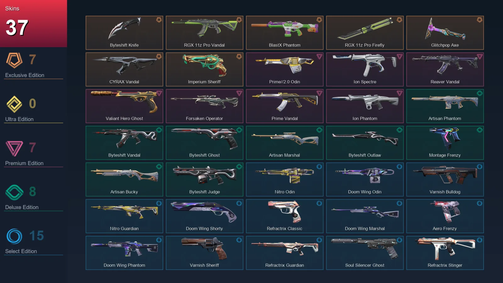 LA | Lv129 | Unranked | 37 Skin | 28 Agent | 83 Buddy — Valorant account