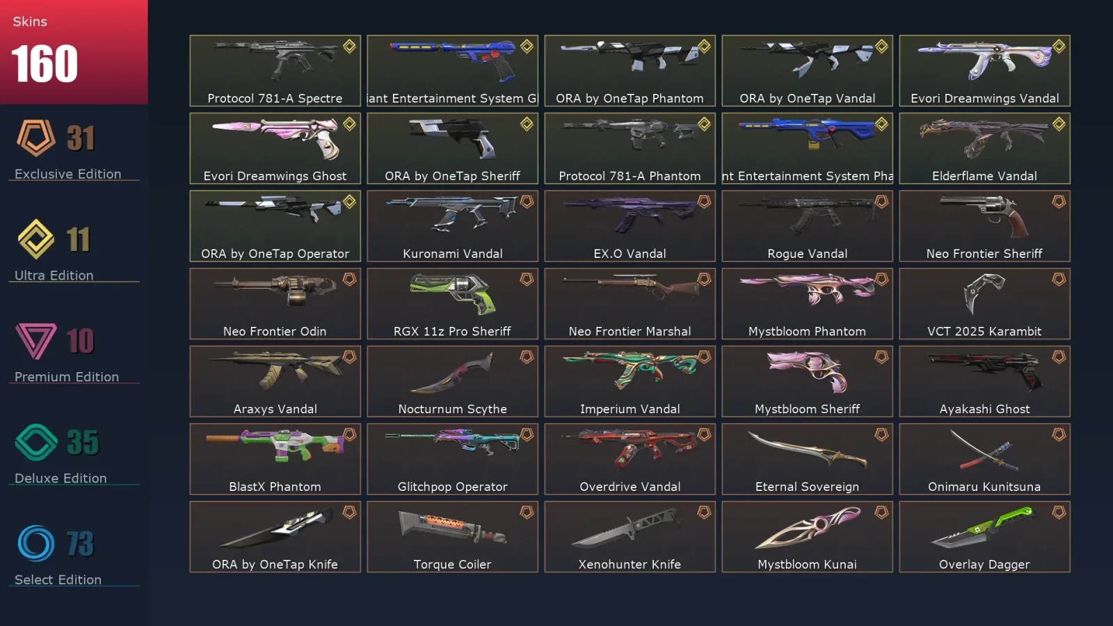 [Valorant] | EU | Level 220 | Platinum 1 | 25 Agents | 160 Skins