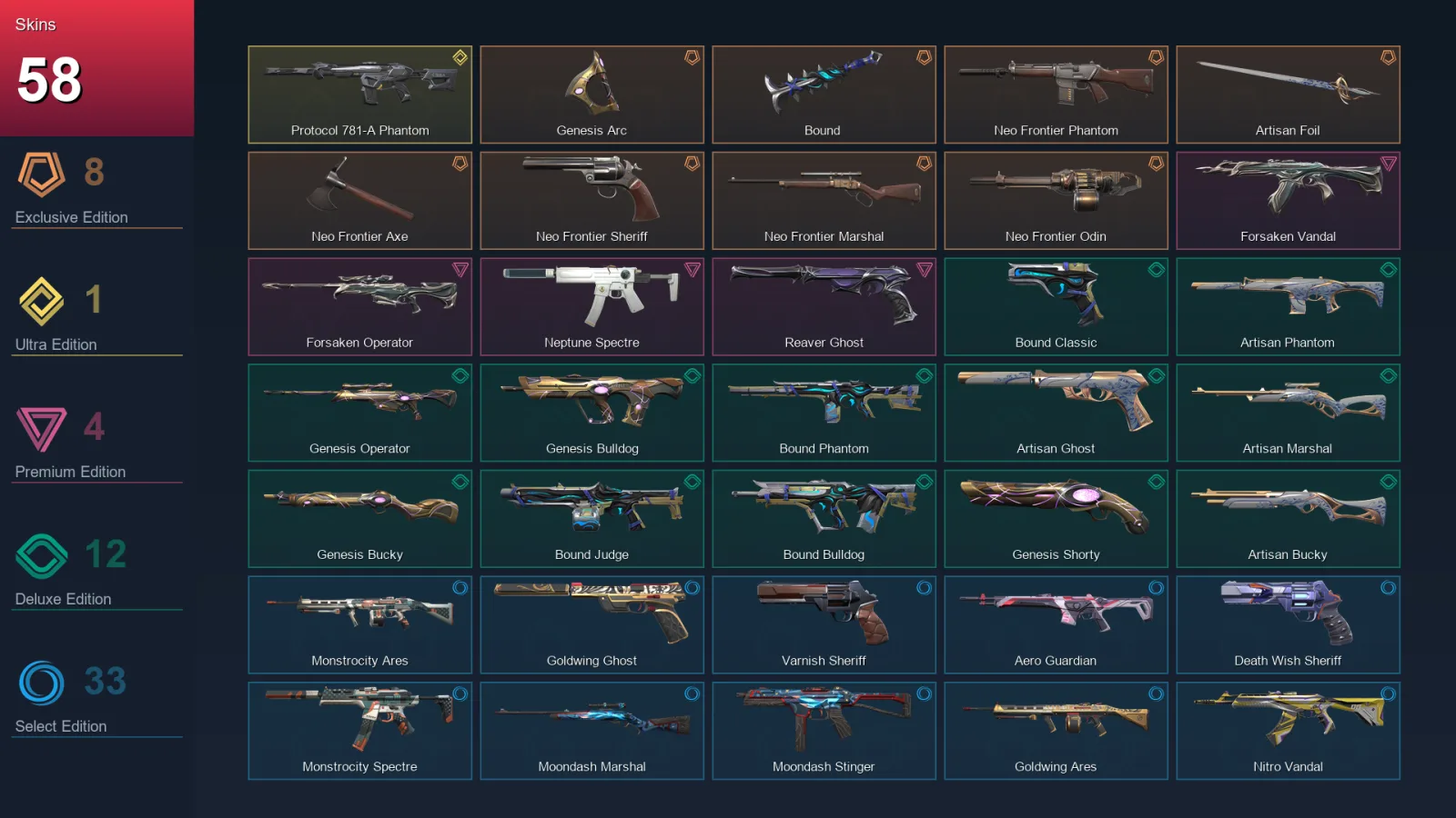 AP | Lv182 | Unranked | 58 Skin | 27 Agent | 89 Buddy — Valorant account