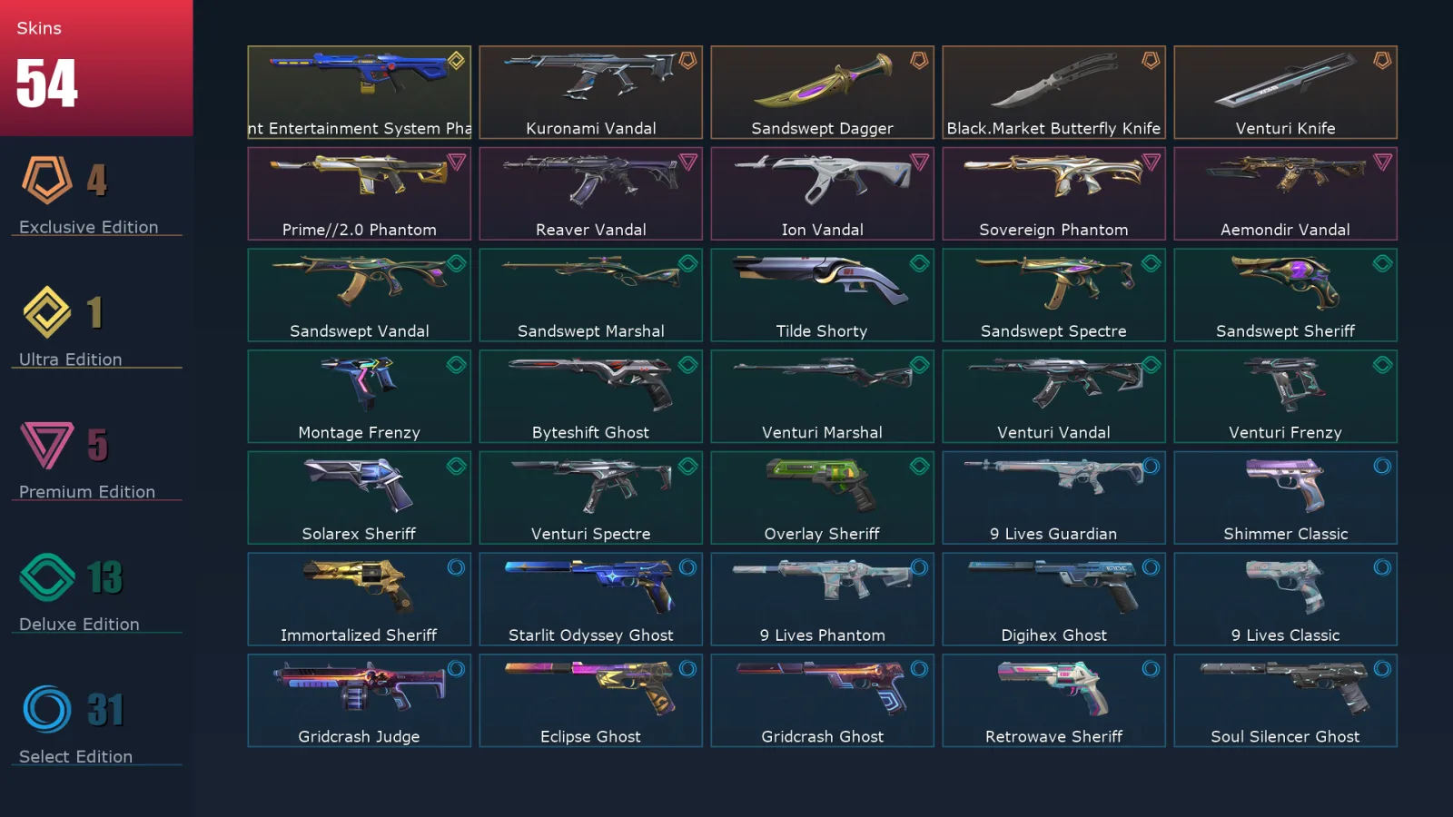 [Valorant] | EU | Level 302 | 29 Agents | 54 Skins
