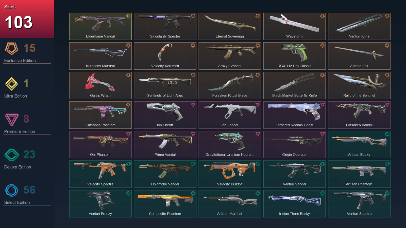 EU | Lv217 | Unranked | 103 Skin | 26 Agent | 113 Buddy — Valorant account