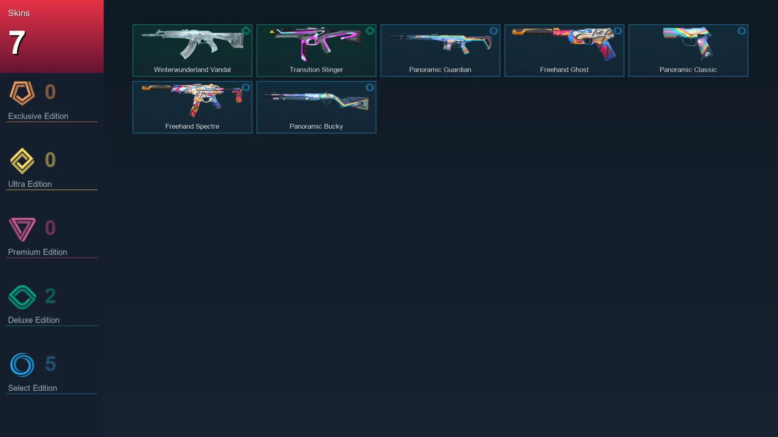 EU | Winterwunderland Vandal | Transition Stinger | Panoramic Guardian | Freehand Ghost | 7 Skin | 7 Agent | 5 Buddy | Lv13