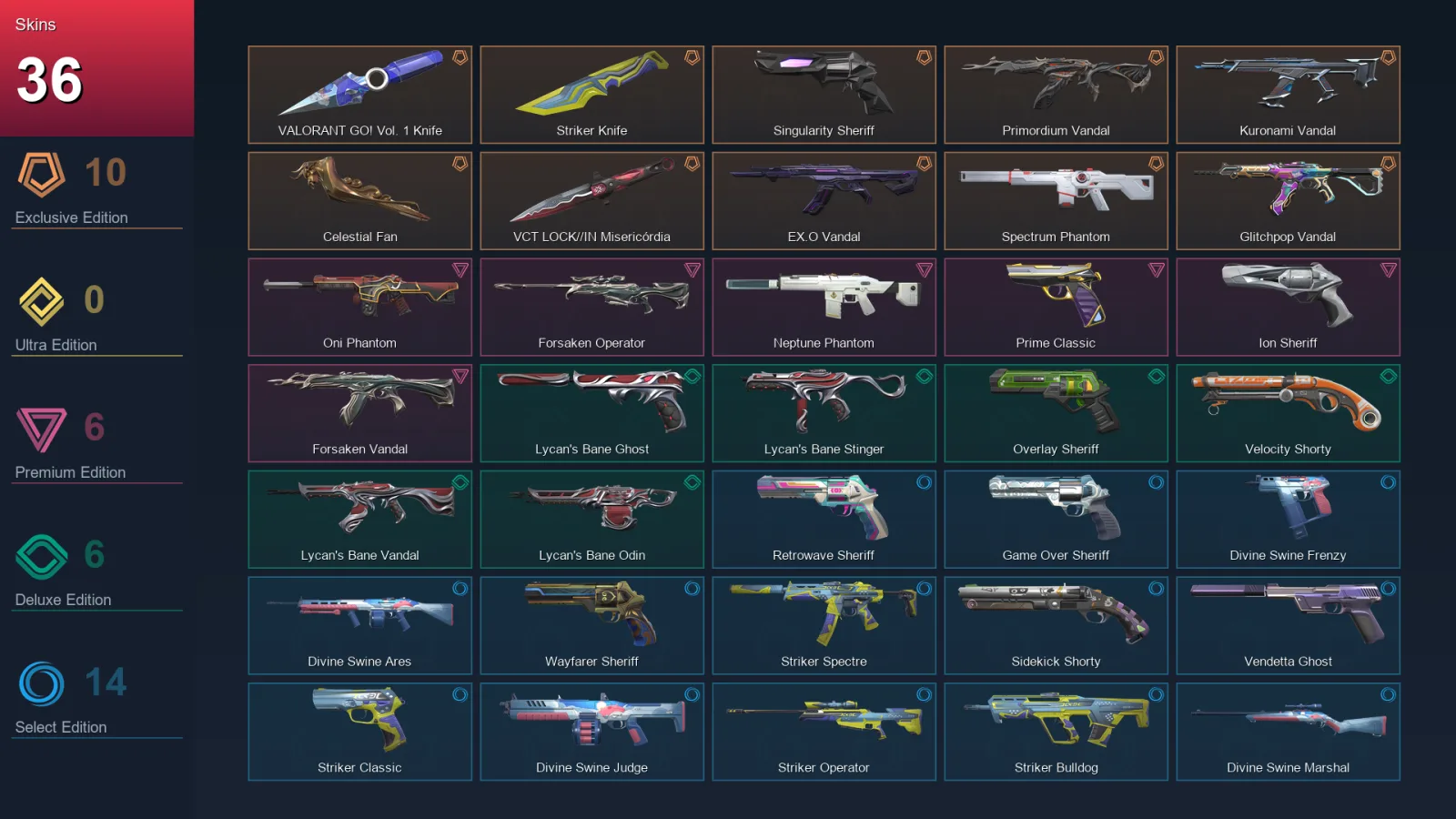 AP | Lv187 | Unranked | 36 Skin | 27 Agent | 82 Buddy — Valorant account