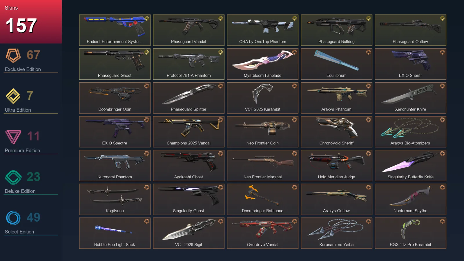 AP | Lv70 | Unranked | 157 Skin | 29 Agent | 96 Buddy