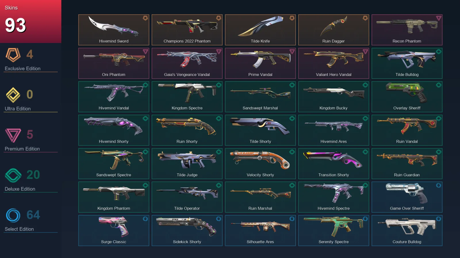 NA | Lv349 | Unranked | 93 Skin | 25 Agent | 144 Buddy