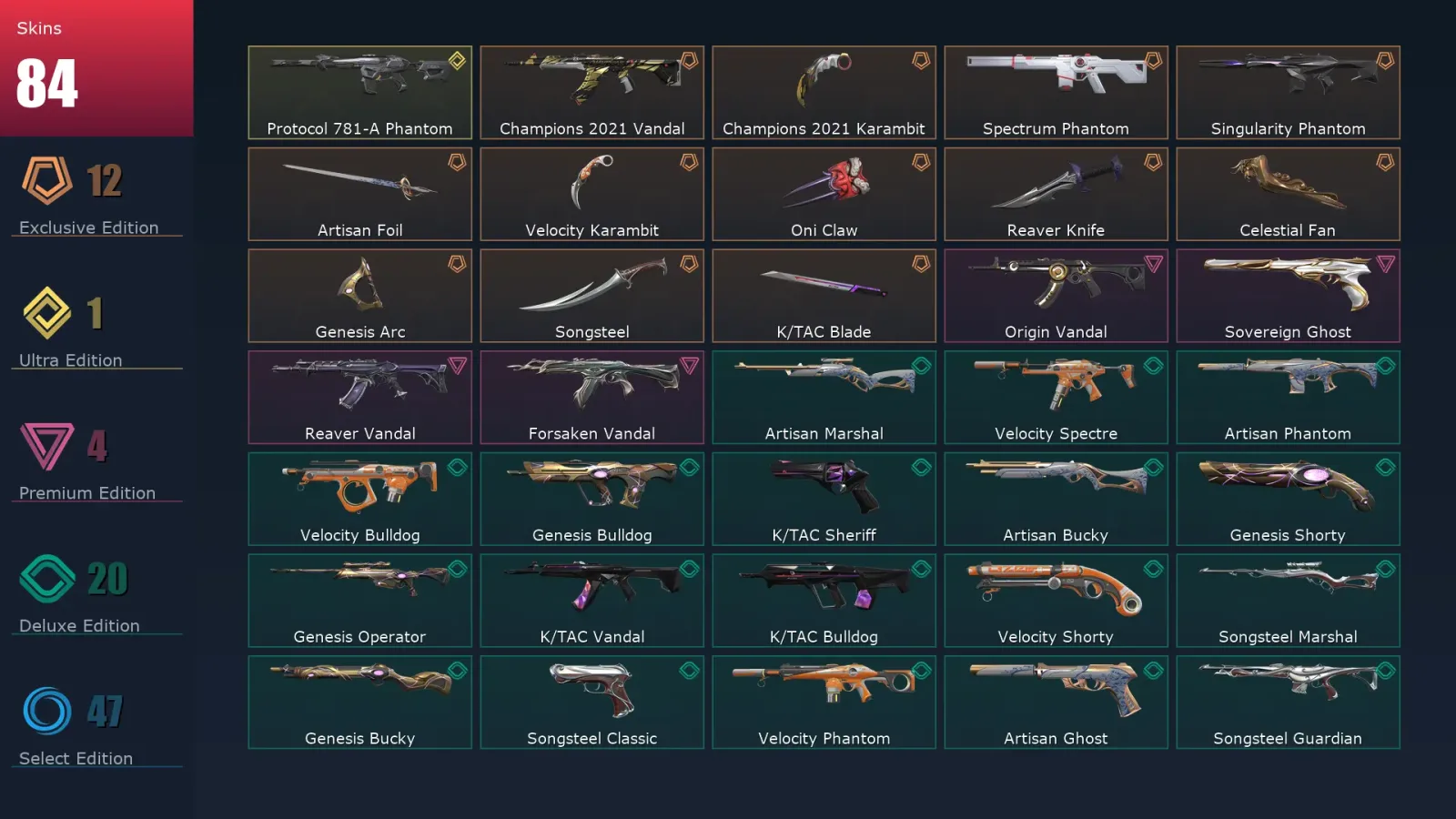 [Valorant] | EU | Level 223 | 24 Agents | 84 Skins