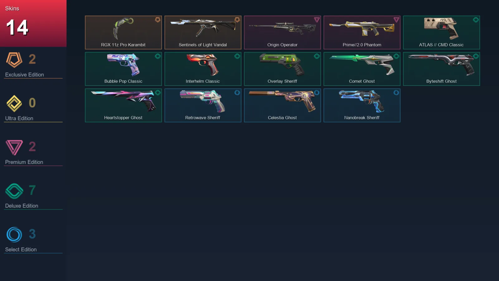 EU | Lv168 | Unranked | 14 Skin | 28 Agent | 57 Buddy