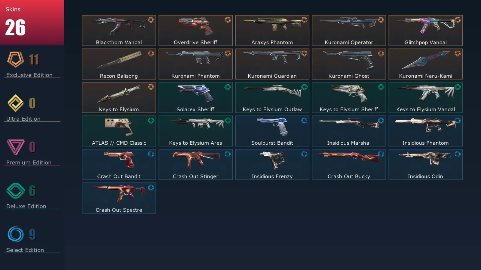 [Valorant] | EU | Level 93 | Platinum 2 | 27 Agents | 26 Skins