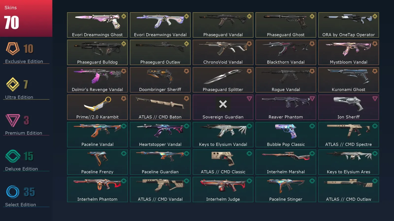 [Valorant] | EU | Level 77 | Gold 3 | 28 Agents | 70 Skins
