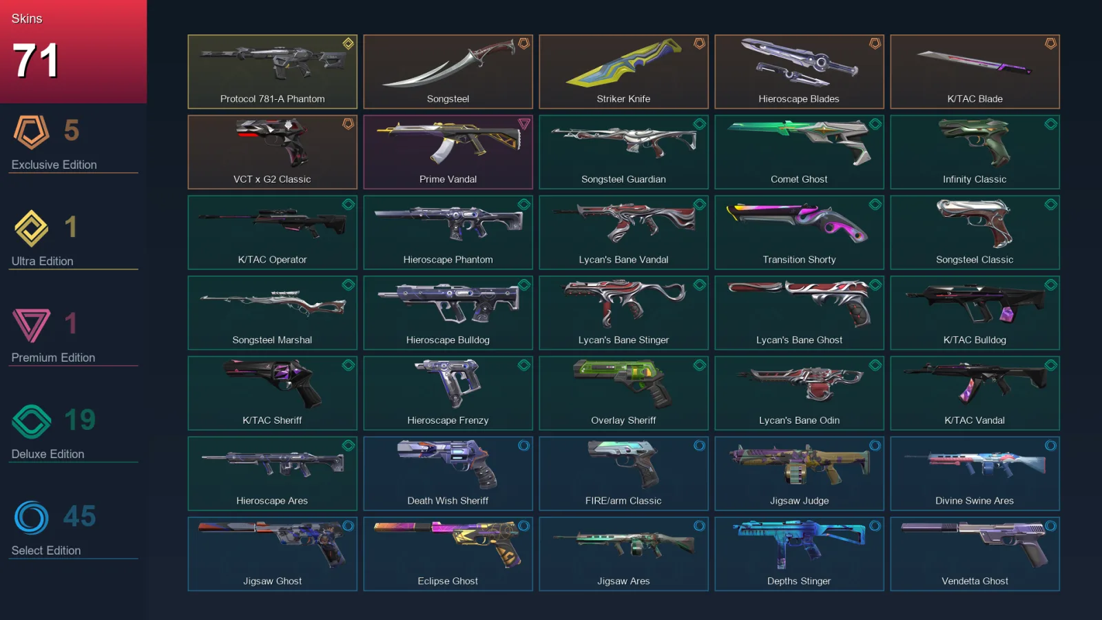 LA | Songsteel | Striker Knife | Hieroscape Blades | K/TAC Blade | 71 Skin | 26 Agent | 146 Buddy | Lv289