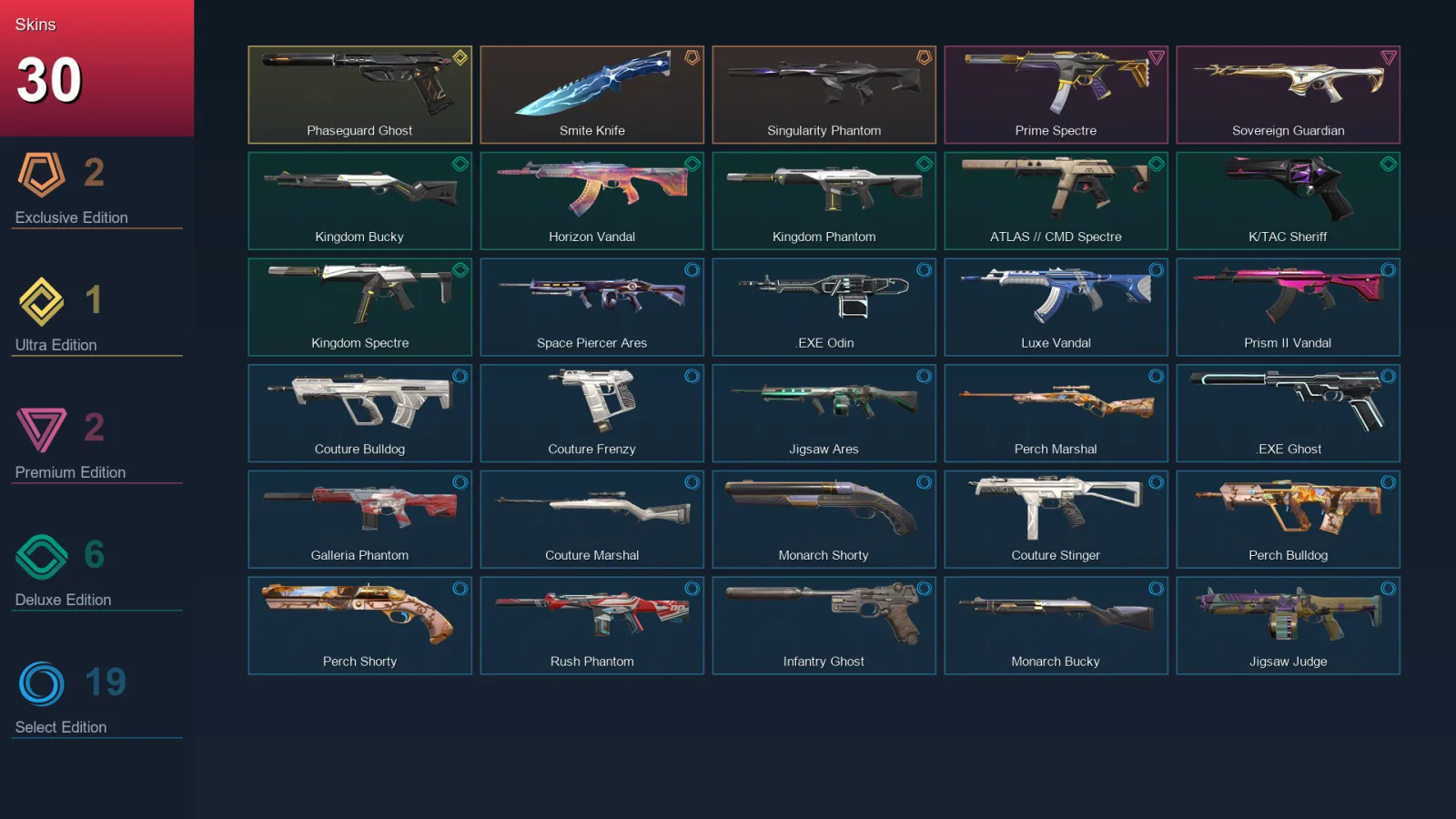 NA | Lv61 | Unranked | 30 Skin | 21 Agent | 45 Buddy