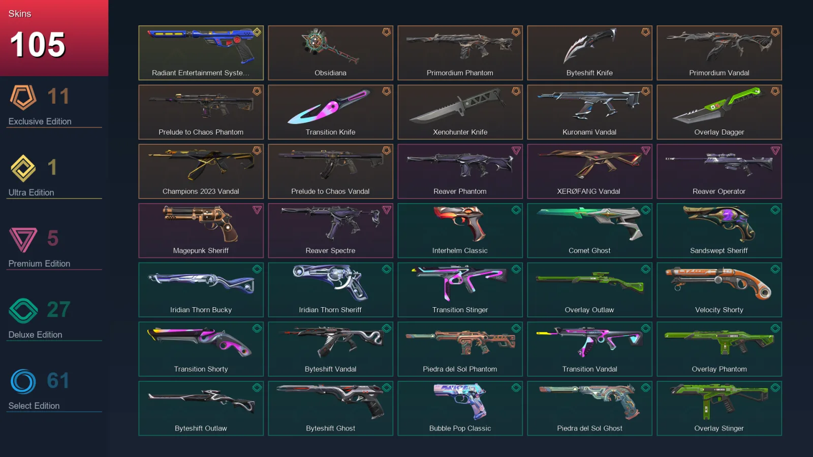 EU | Lv327 | Unranked | 105 Skin | 29 Agent | 165 Buddy