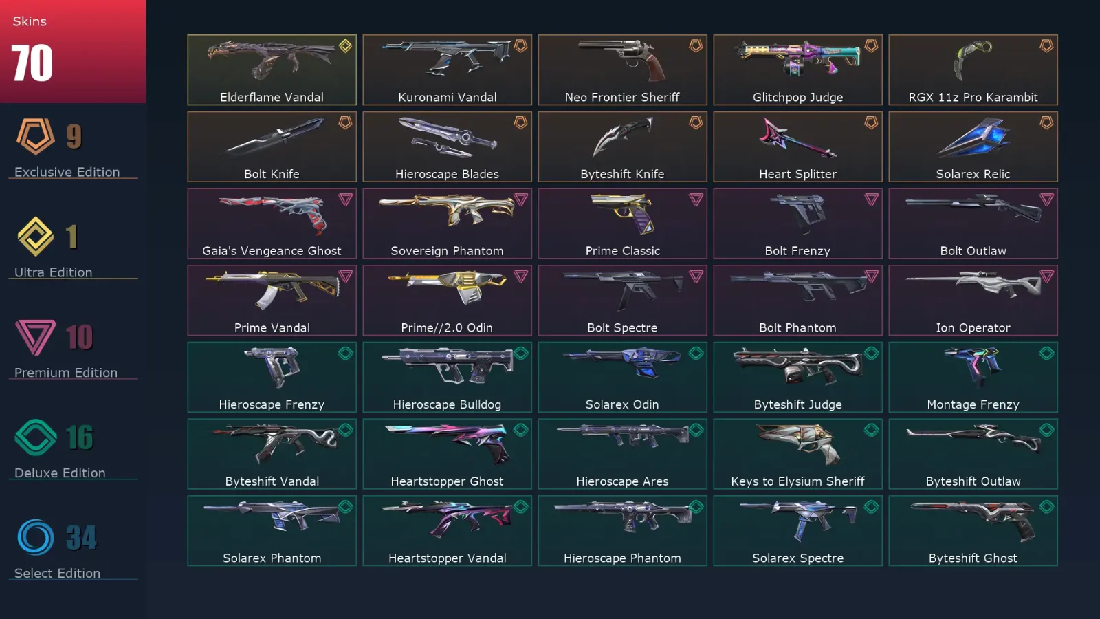 [Valorant] | EU | Level 164 | 29 Agents | 70 Skins — Valorant account