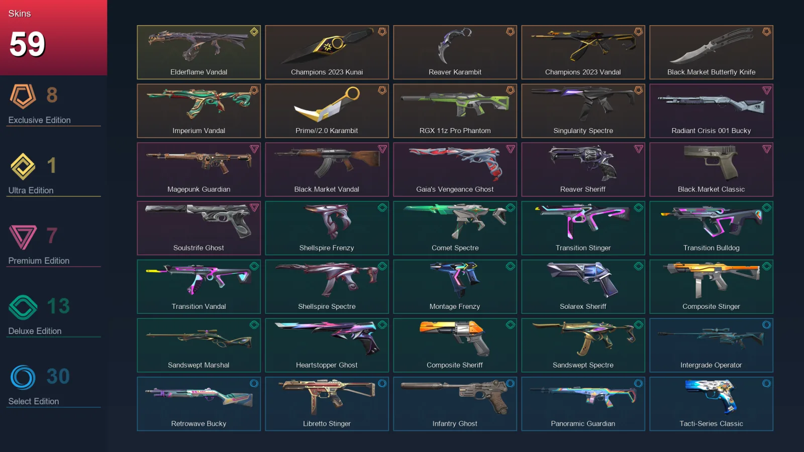 EU | Lv104 | Unranked | 59 Skin | 20 Agent | 65 Buddy