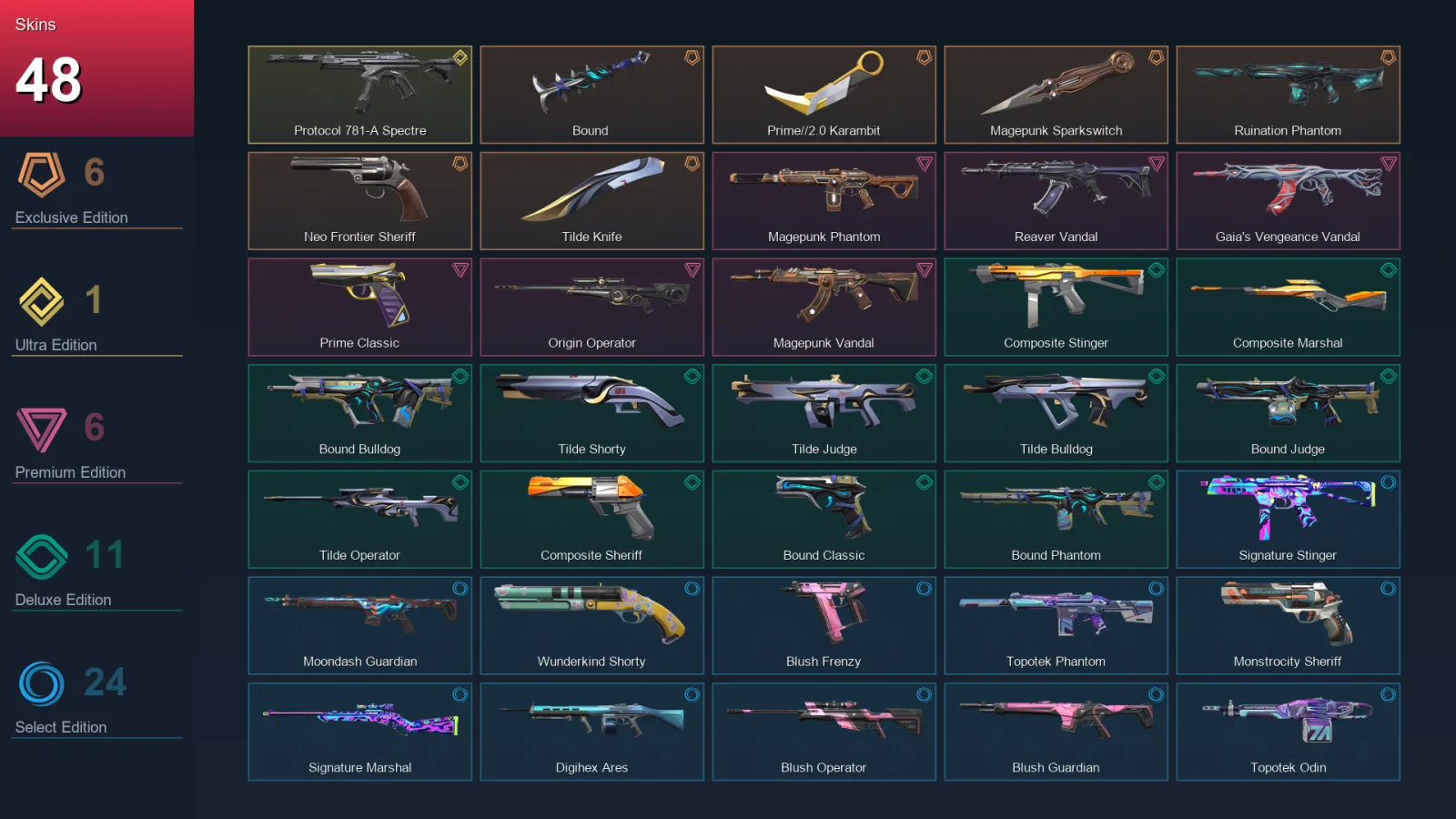 EU | Lv95 | Unranked | 48 Skin | 24 Agent | 46 Buddy — Unranked / Smurf Valorant