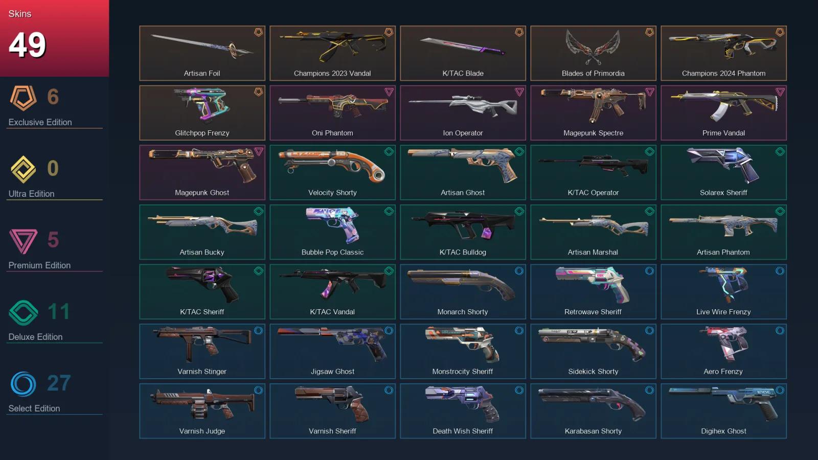AP | Lv306 | Unranked | 49 Skin | 27 Agent | 118 Buddy