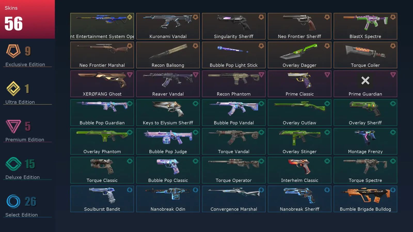 [Valorant] | EU | Level 186 | Ascendant 1 | 29 Agents | 56 Skins — Ascendant Valorant