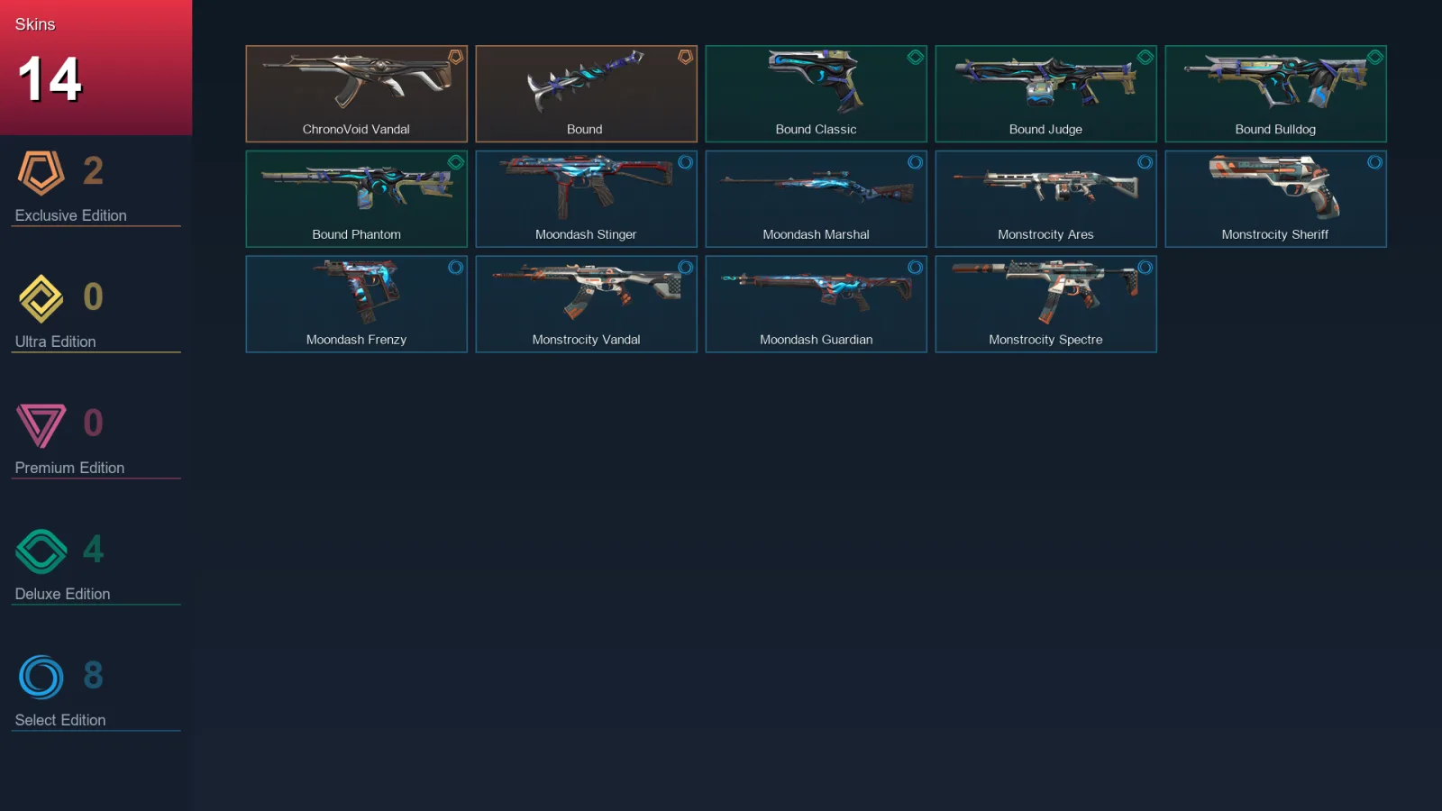 EU | ChronoVoid Vandal | Bound | Bound Classic | Bound Judge | 14 Skin | 23 Agent | 24 Buddy | Lv55