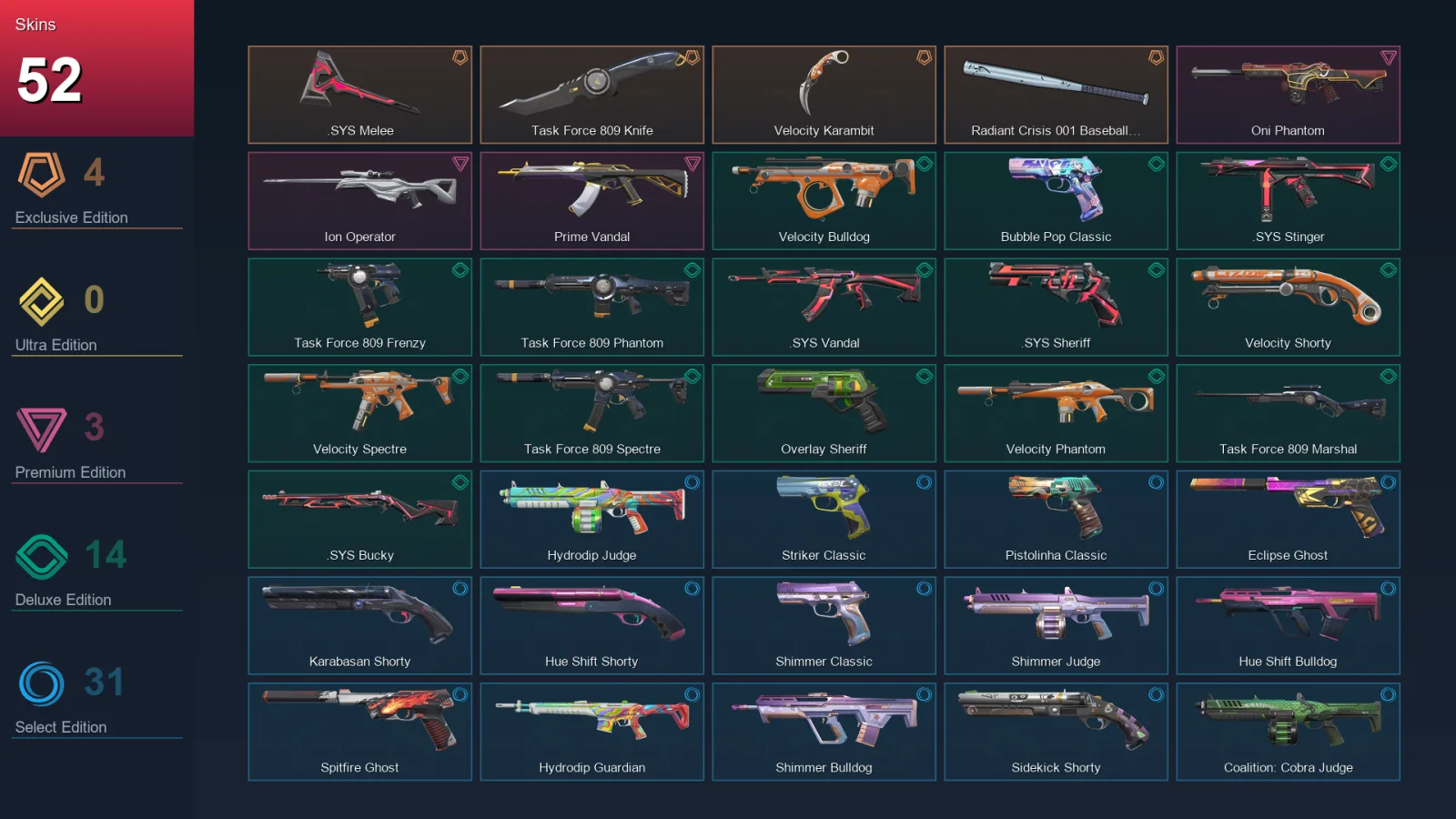 AP | Lv213 | Unranked | 52 Skin | 28 Agent | 118 Buddy — Hue Shift Shorty