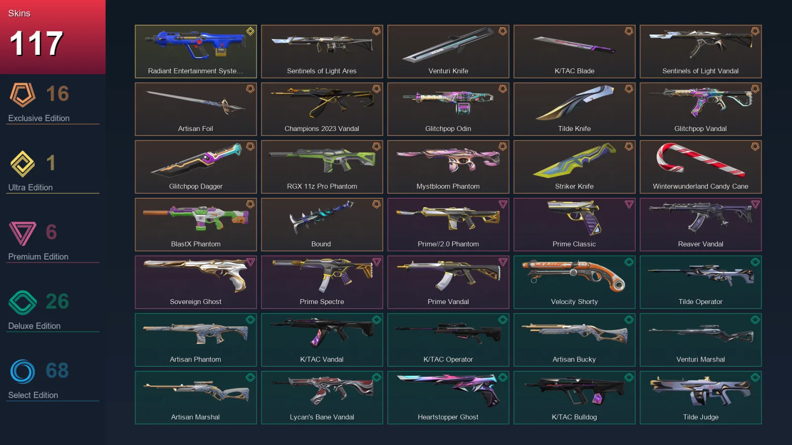 BR | Sentinels of Light Ares | Venturi Knife | K/TAC Blade | Sentinels of Light Vandal | 117 Skin | 28 Agent | 149 Buddy | Lv318