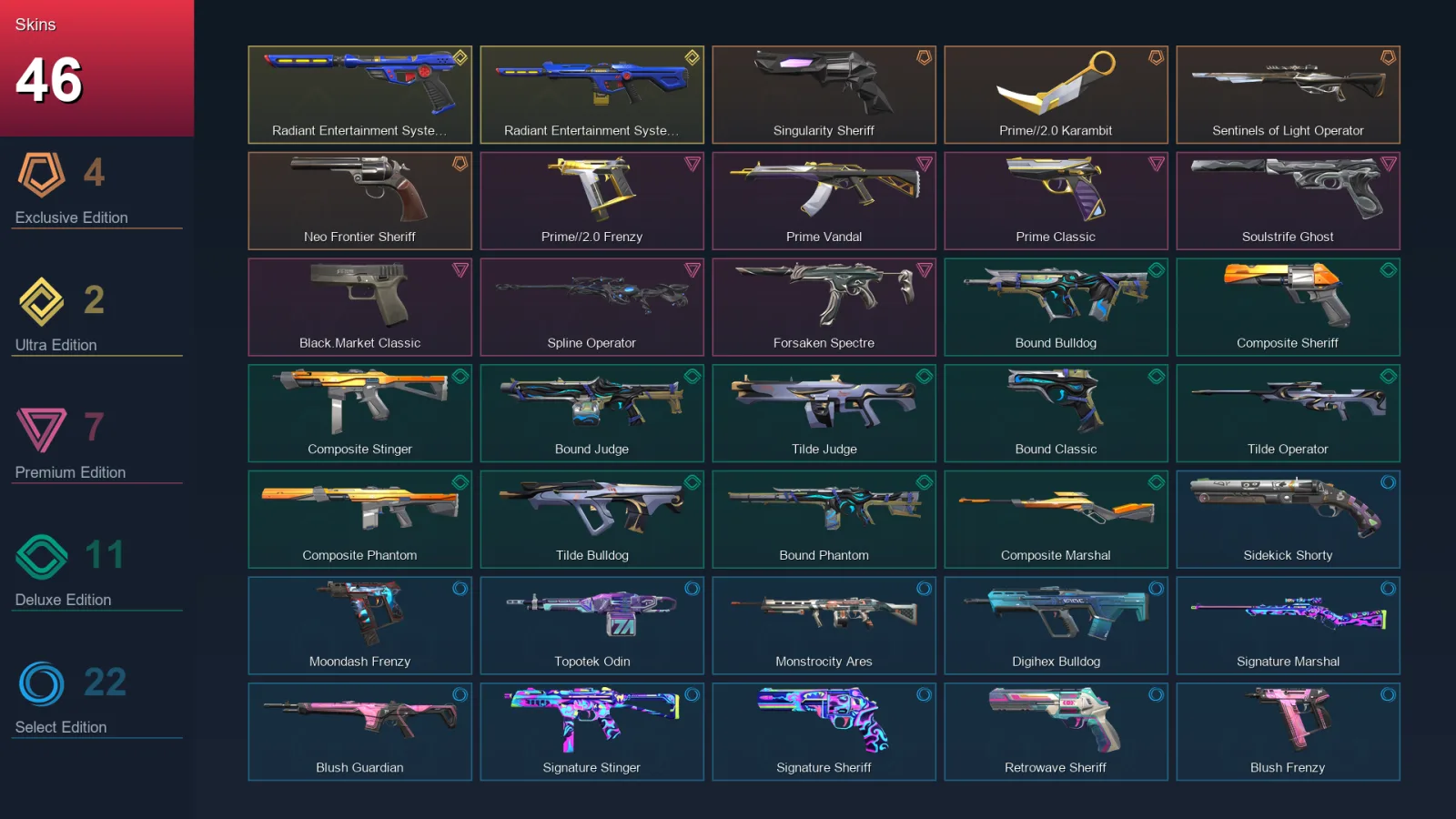 EU | Lv107 | Unranked | 46 Skin | 26 Agent | 73 Buddy