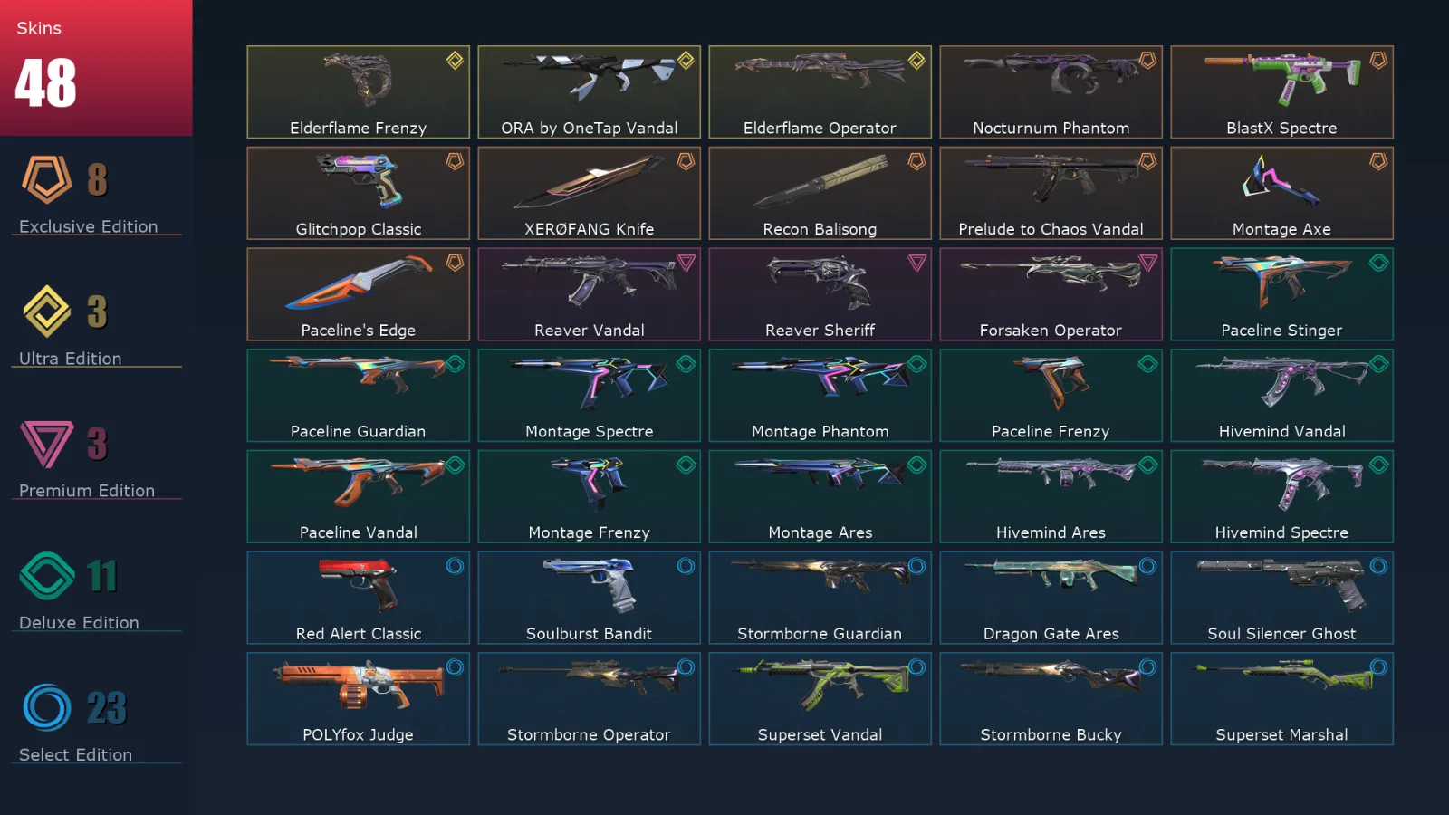 [Valorant] | EU | Level 66 | 25 Agents | 48 Skins