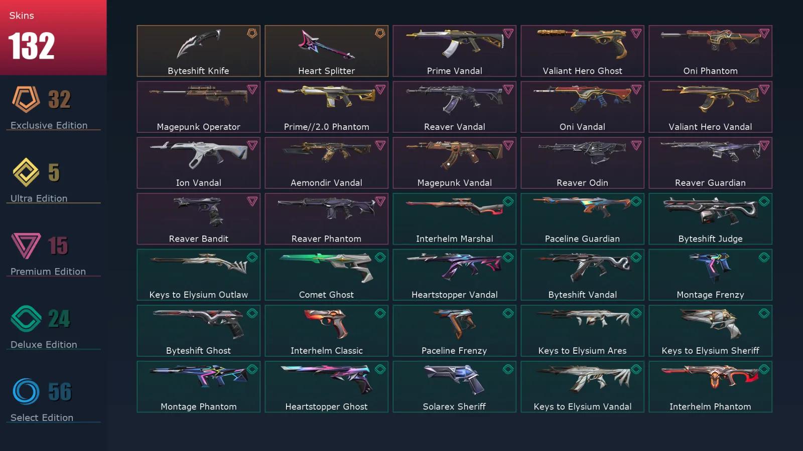 [Valorant] | EU | Level 295 | Diamond 1 | 29 Agents | 132 Skins