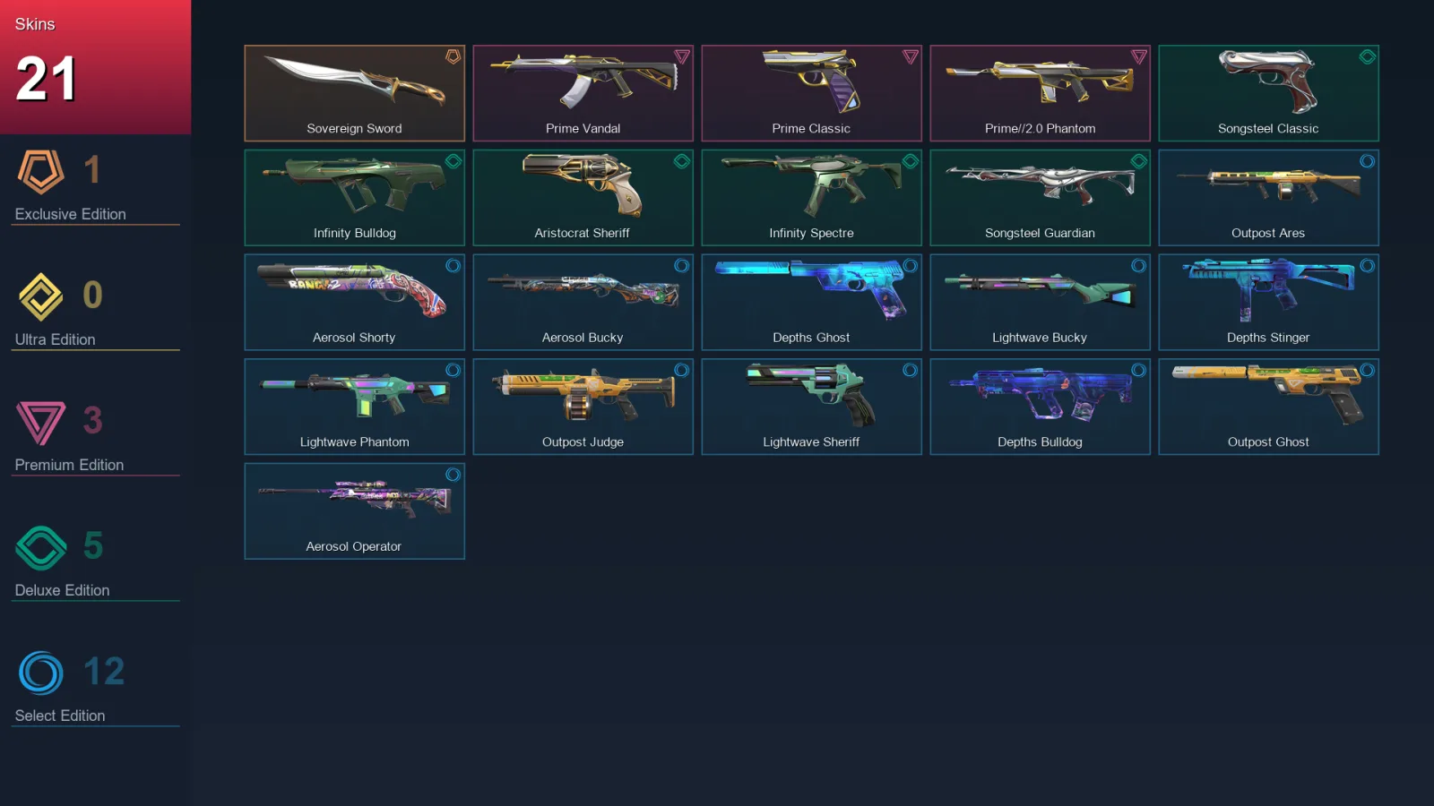 EU | Lv23 | Unranked | 21 Skin | 10 Agent | 17 Buddy — Depths Bulldog