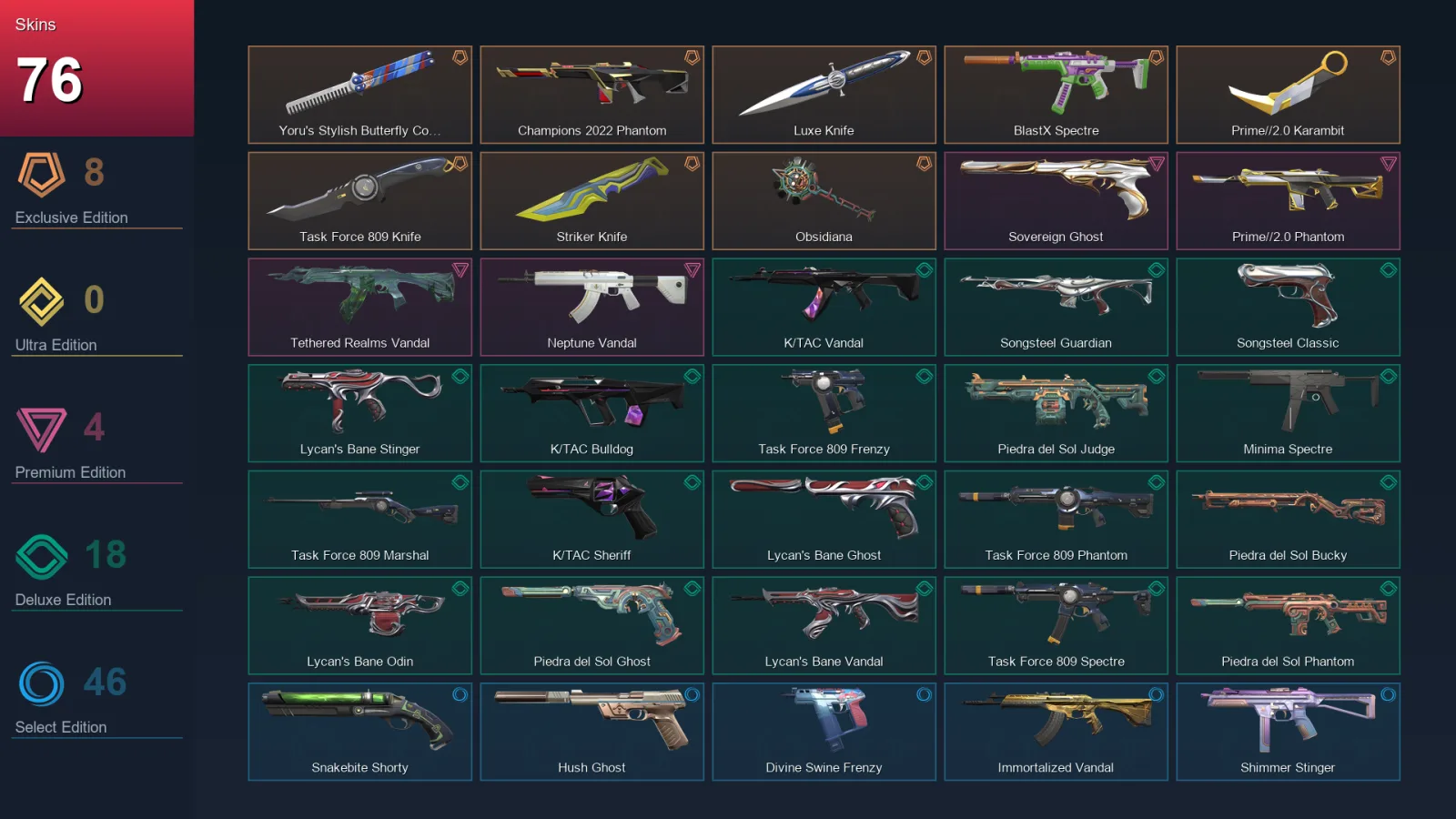 EU | Lv142 | Unranked | 76 Skin | 24 Agent | 83 Buddy