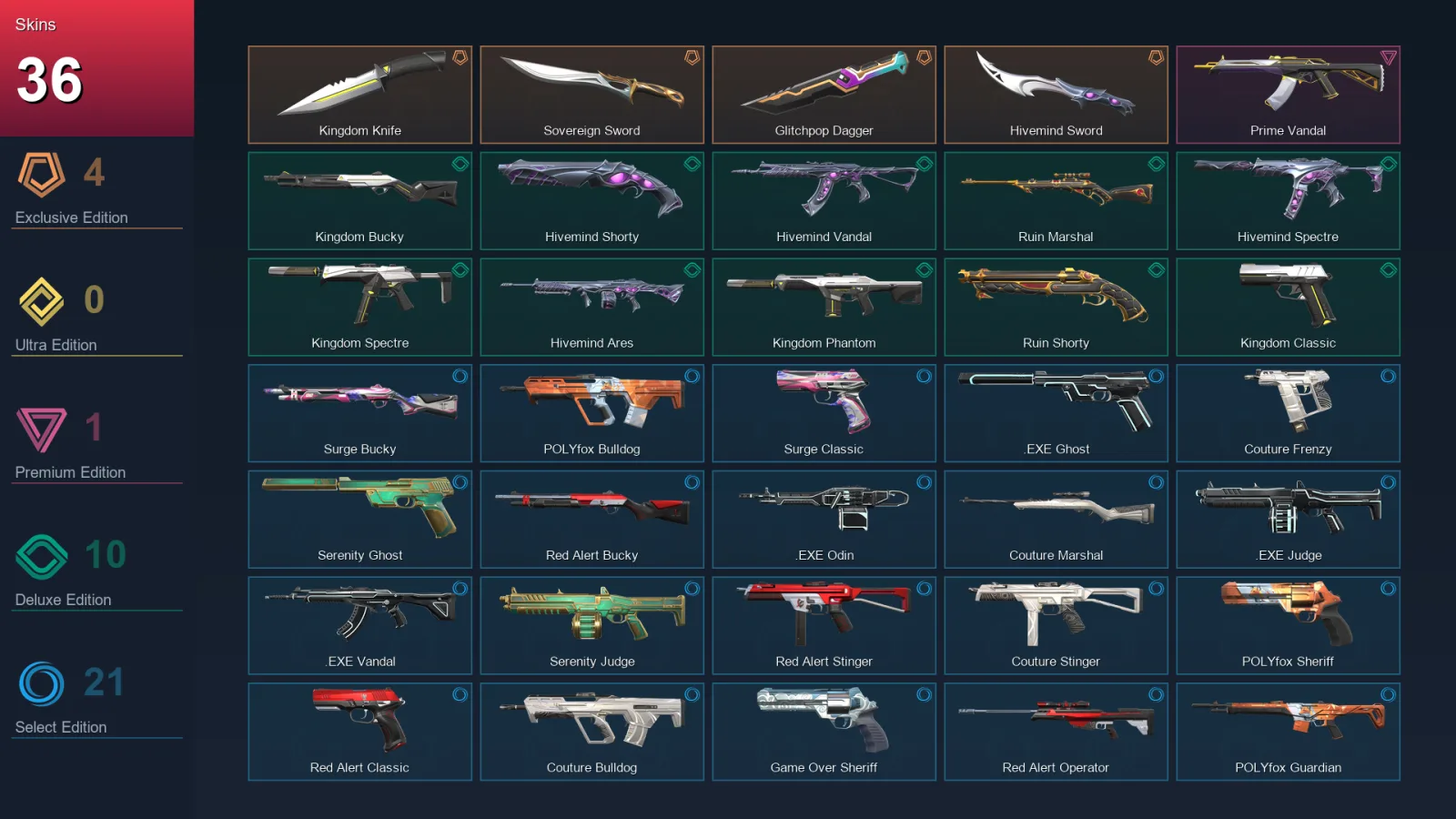 EU | Lv38 | Unranked | 36 Skin | 11 Agent | 33 Buddy