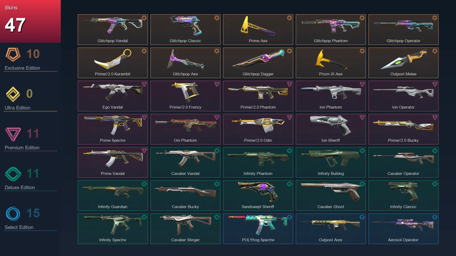 AP | Lv113 | Unranked | 47 Skin | 28 Agent | 66 Buddy