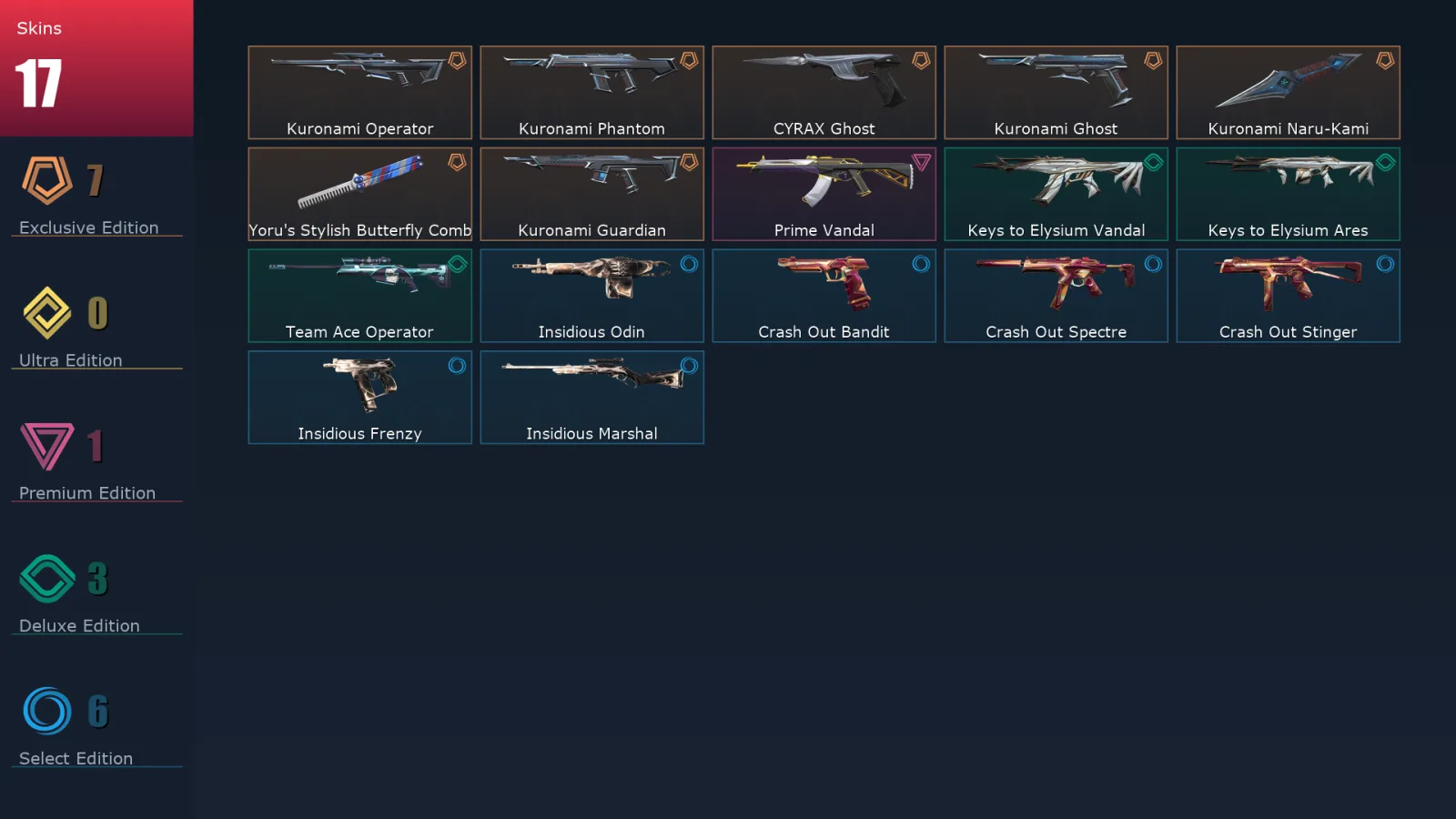 [Valorant] | EU | Level 17 | 8 Agents | 17 Skins