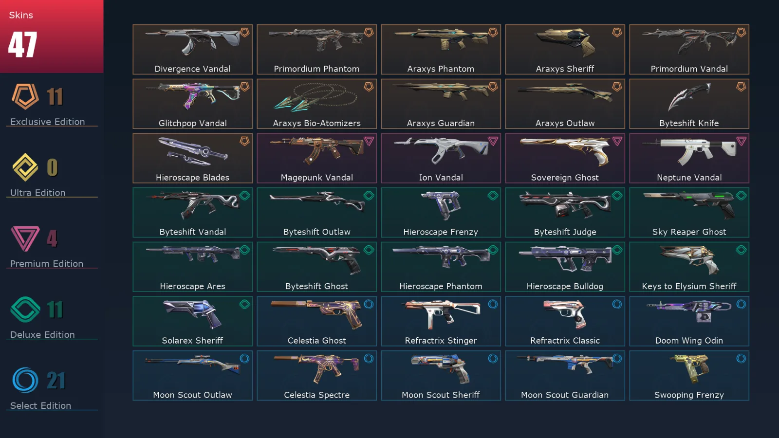 [Valorant] | EU | Level 1 | Immortal 3 | 29 Agents | 47 Skins