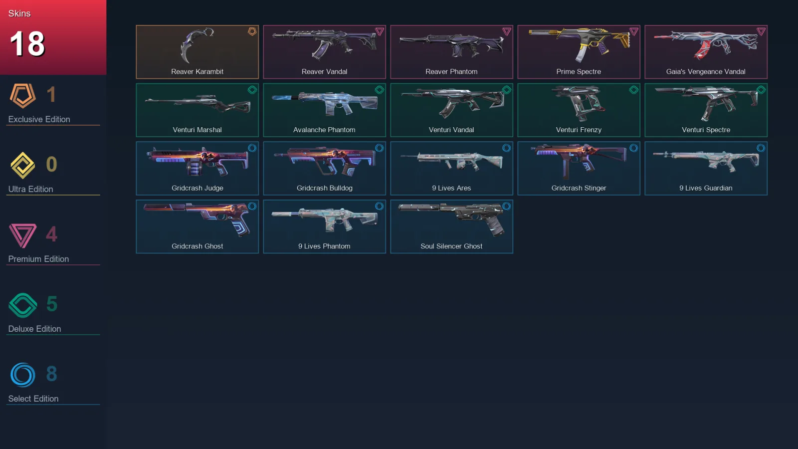 EU | Reaver Karambit | Reaver Vandal | Reaver Phantom | Prime Spectre | 18 Skin | 21 Agent | 31 Buddy | Lv74