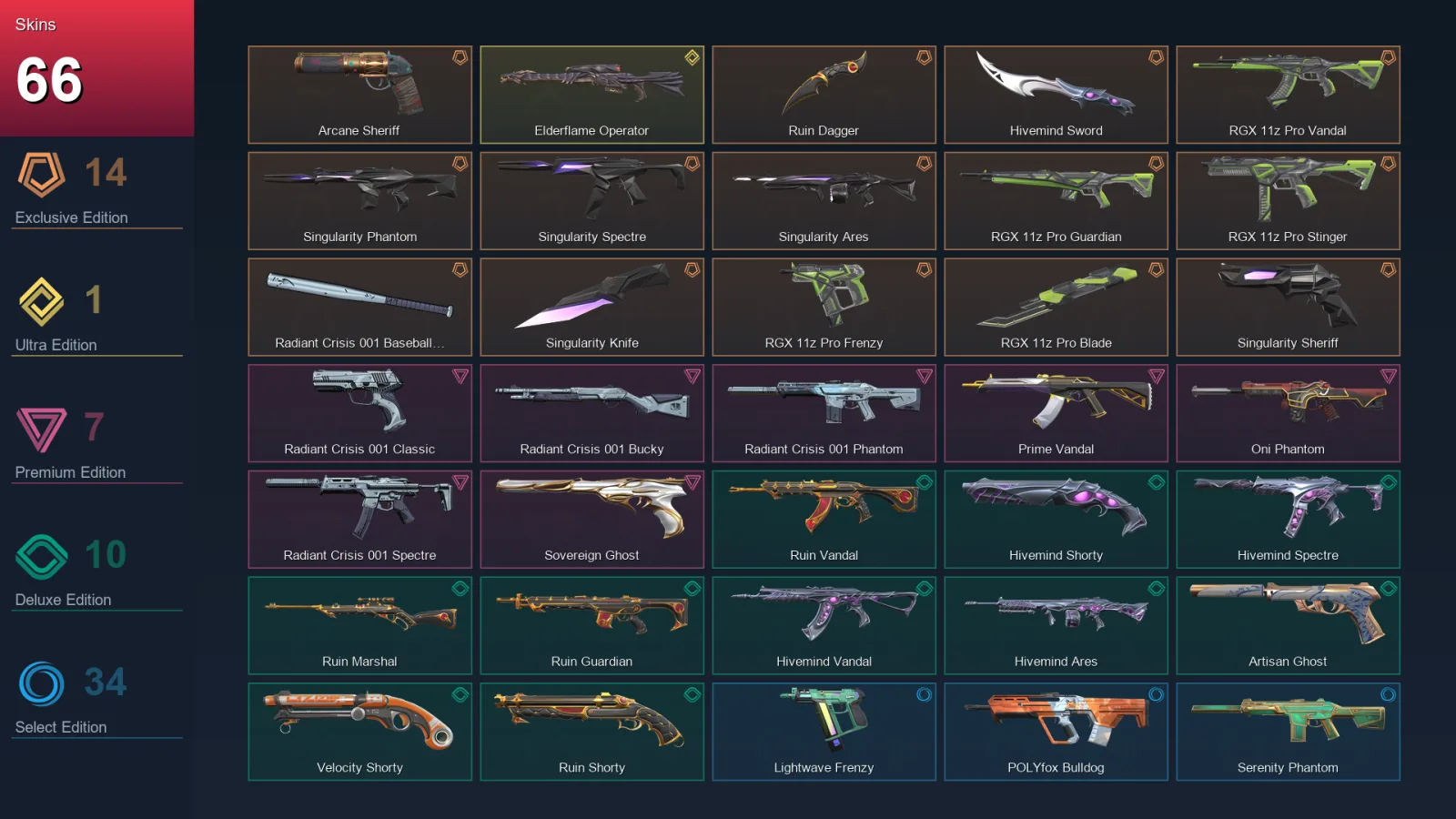 AP | Lv347 | Unranked | 66 Skin | 21 Agent | 100 Buddy