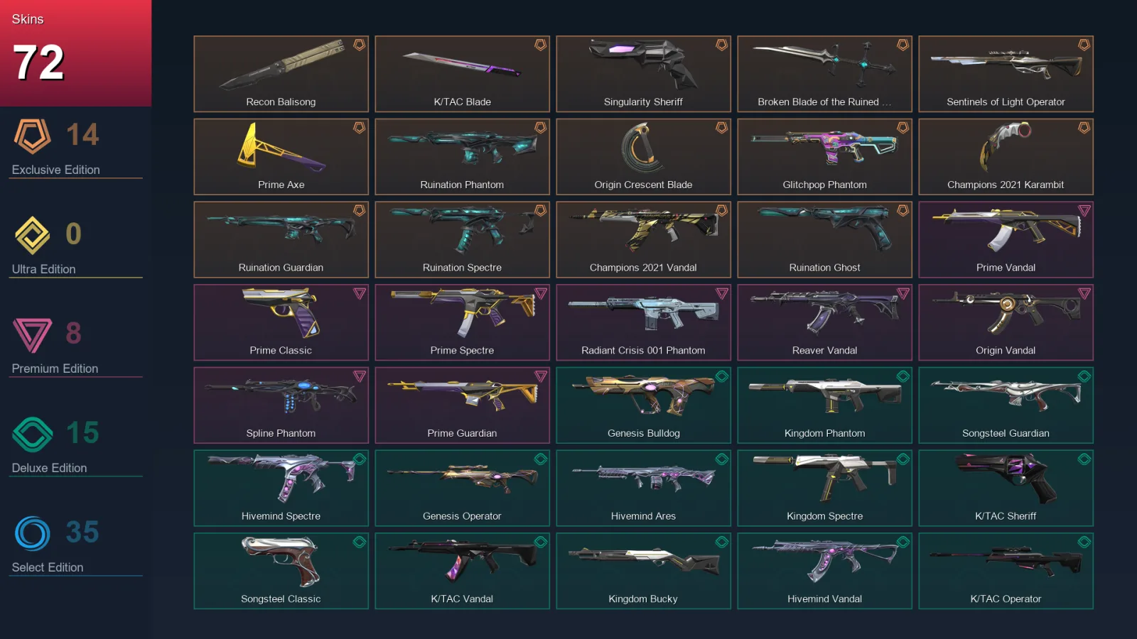 NA | Lv75 | Unranked | 72 Skin | 21 Agent | 70 Buddy