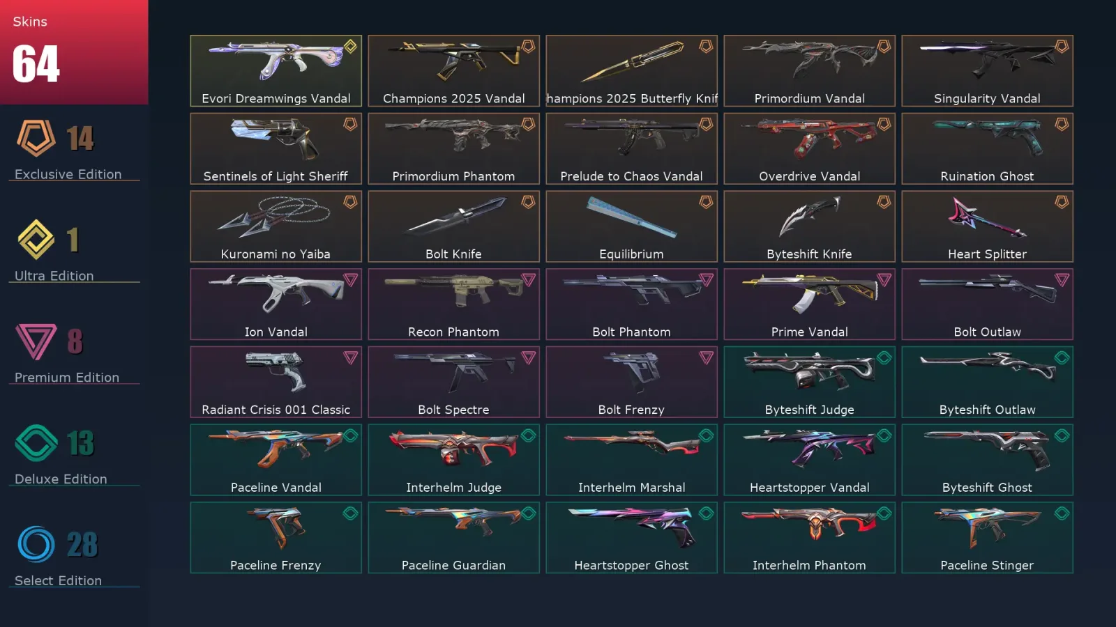 [Valorant] | EU | Level 59 | 20 Agents | 64 Skins — Paceline Stinger