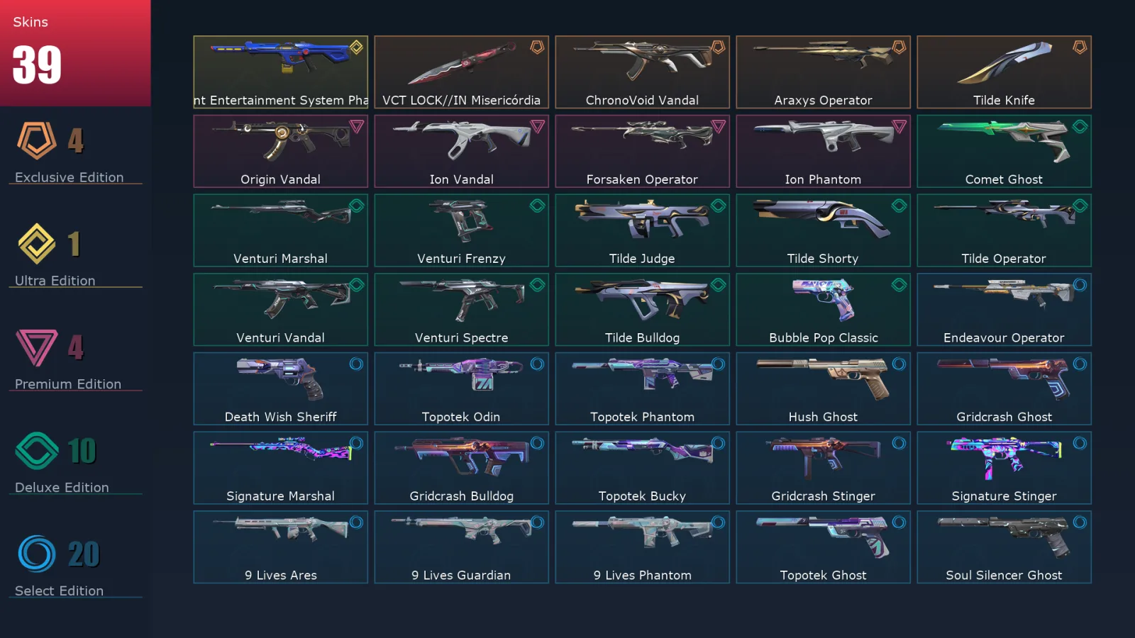 [Valorant] | EU | Level 157 | Platinum 1 | 29 Agents | 39 Skins