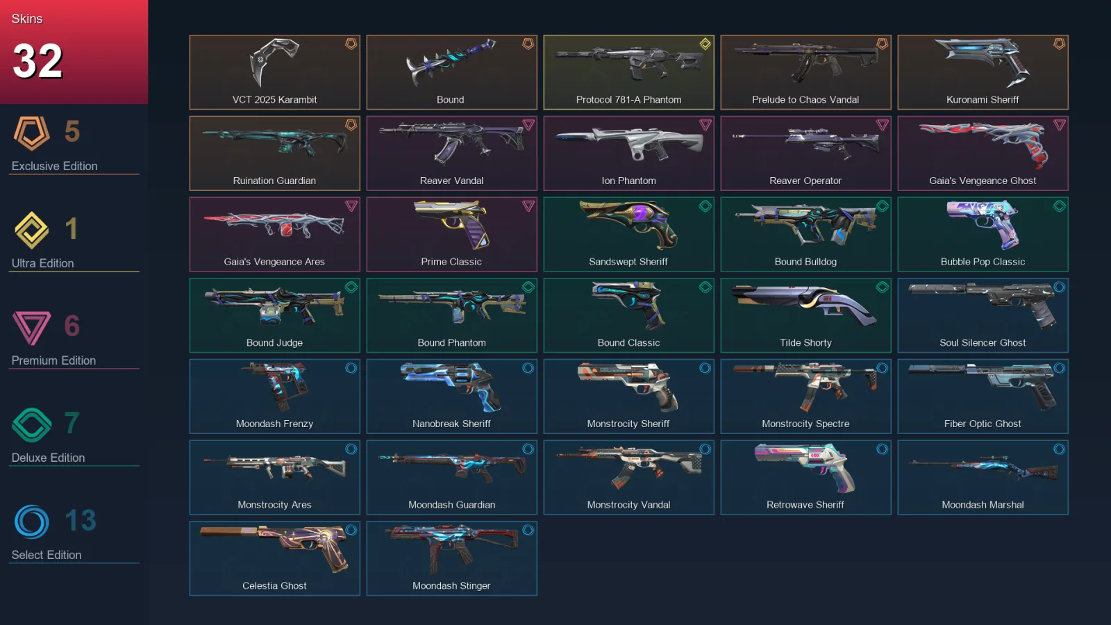 EU | Lv168 | Unranked | 32 Skin | 28 Agent | 84 Buddy