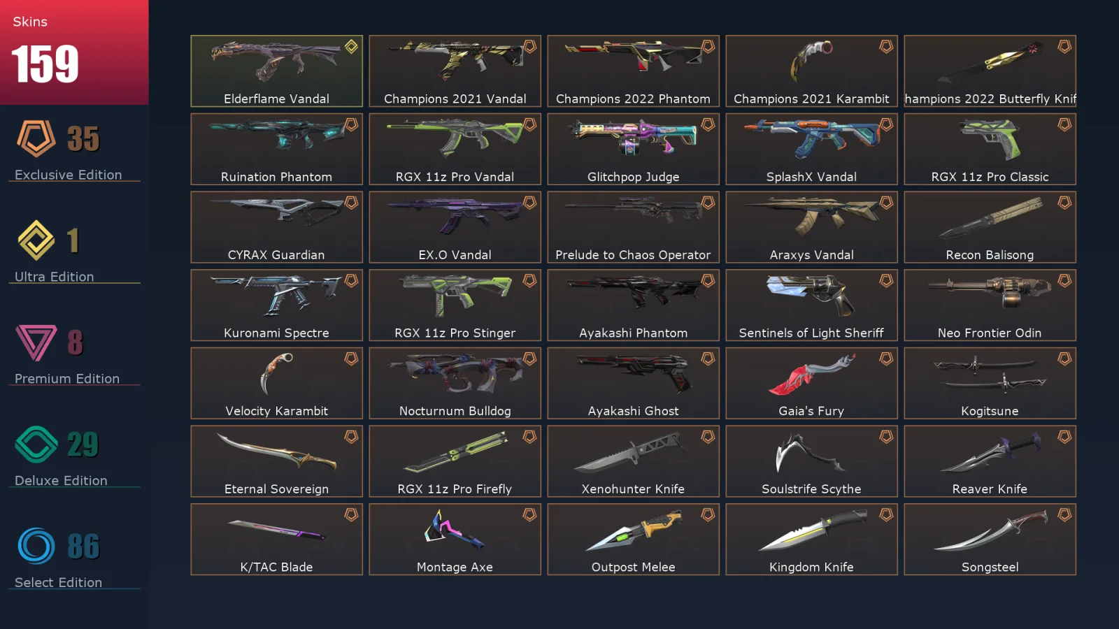 [Valorant] | EU | Level 348 | 29 Agents | 159 Skins