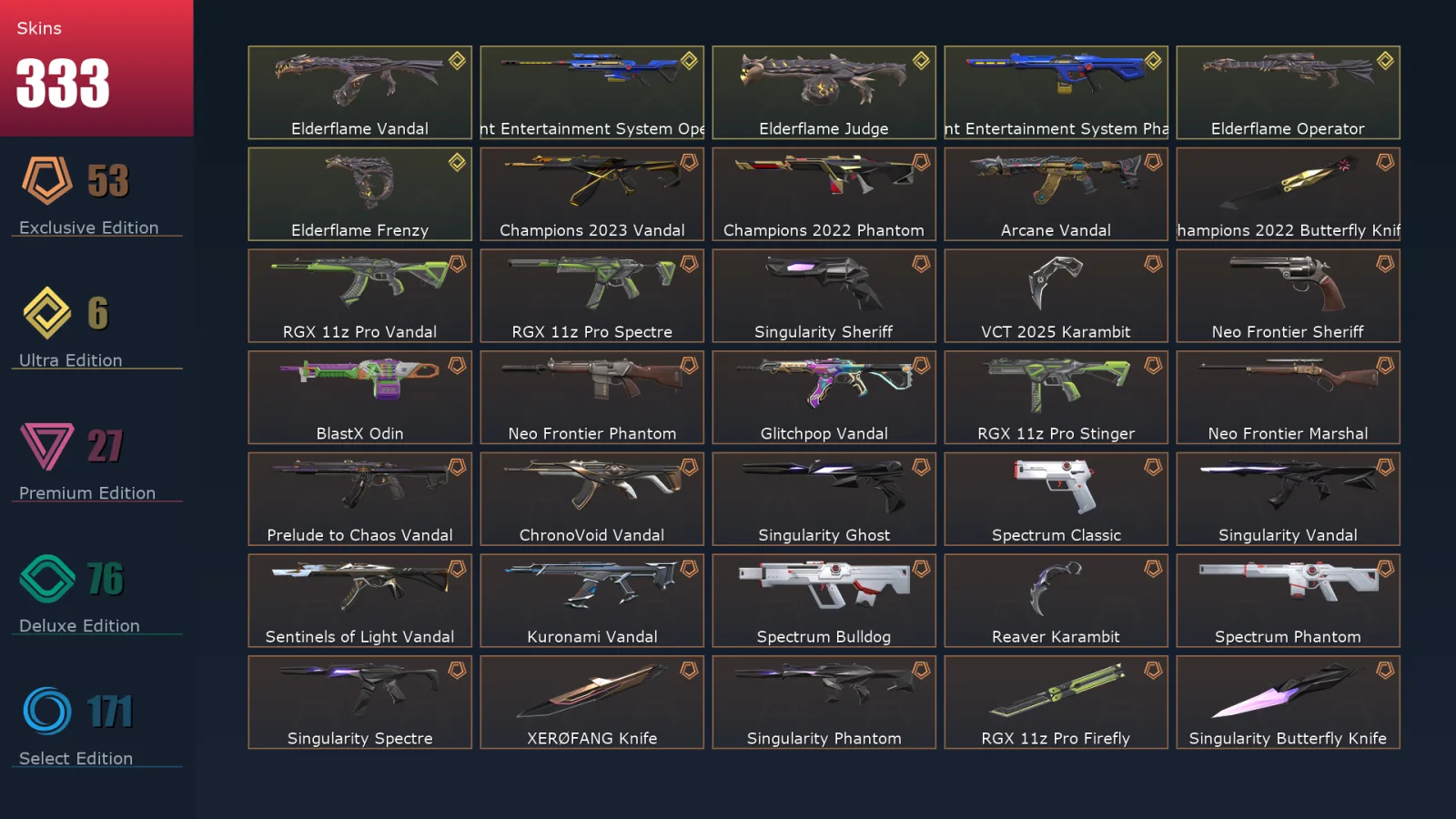 [Valorant] | EU | Level 419 | 27 Agents | 333 Skins