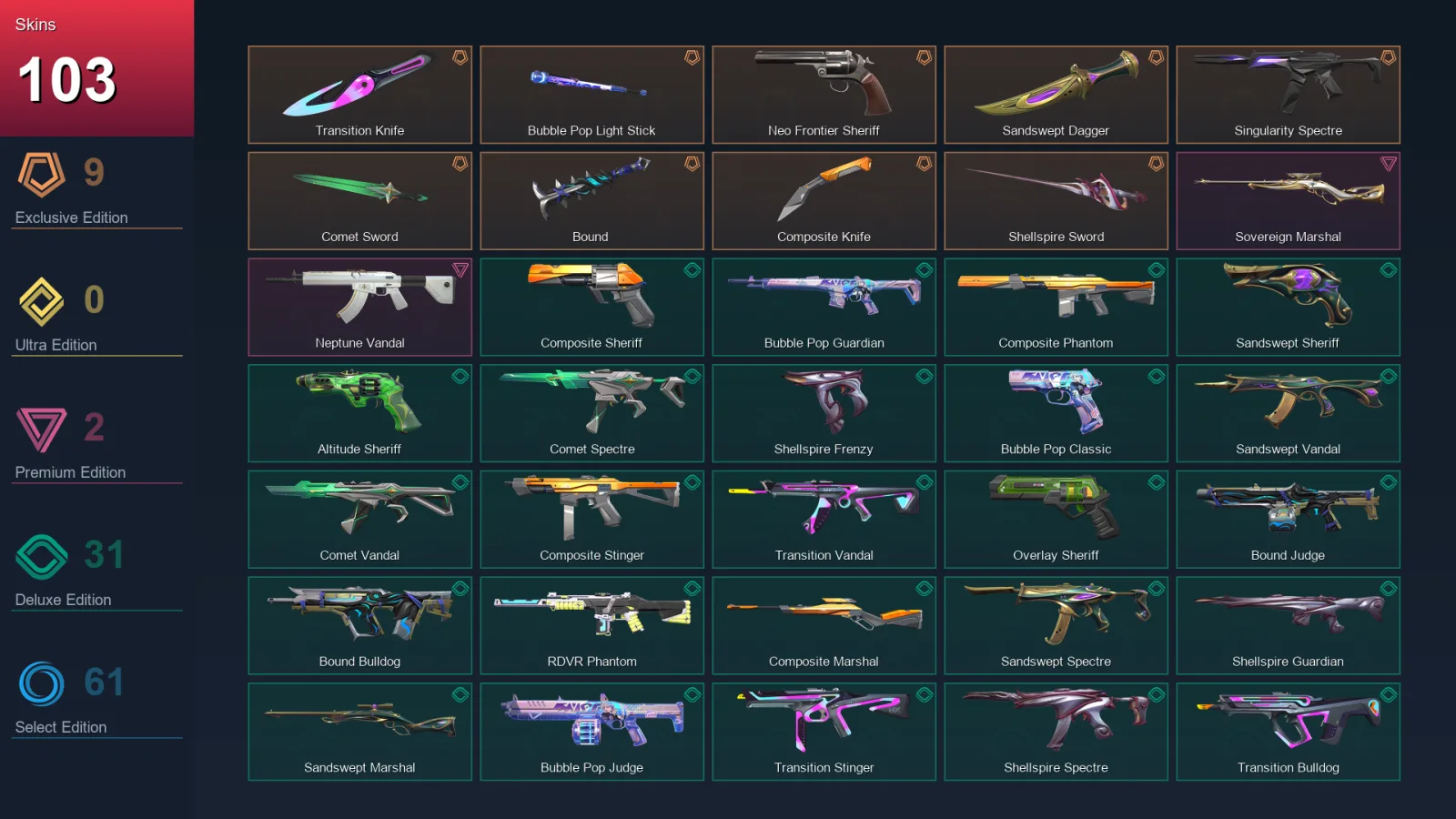 EU | Lv201 | Unranked | 103 Skin | 28 Agent | 115 Buddy