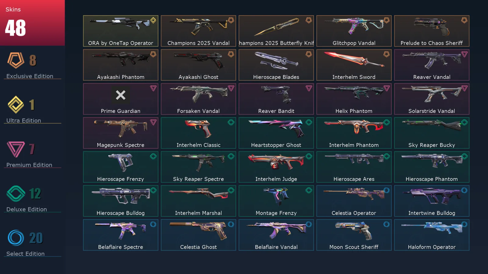 [Valorant] | EU | Level 126 | Gold 2 | 28 Agents | 48 Skins