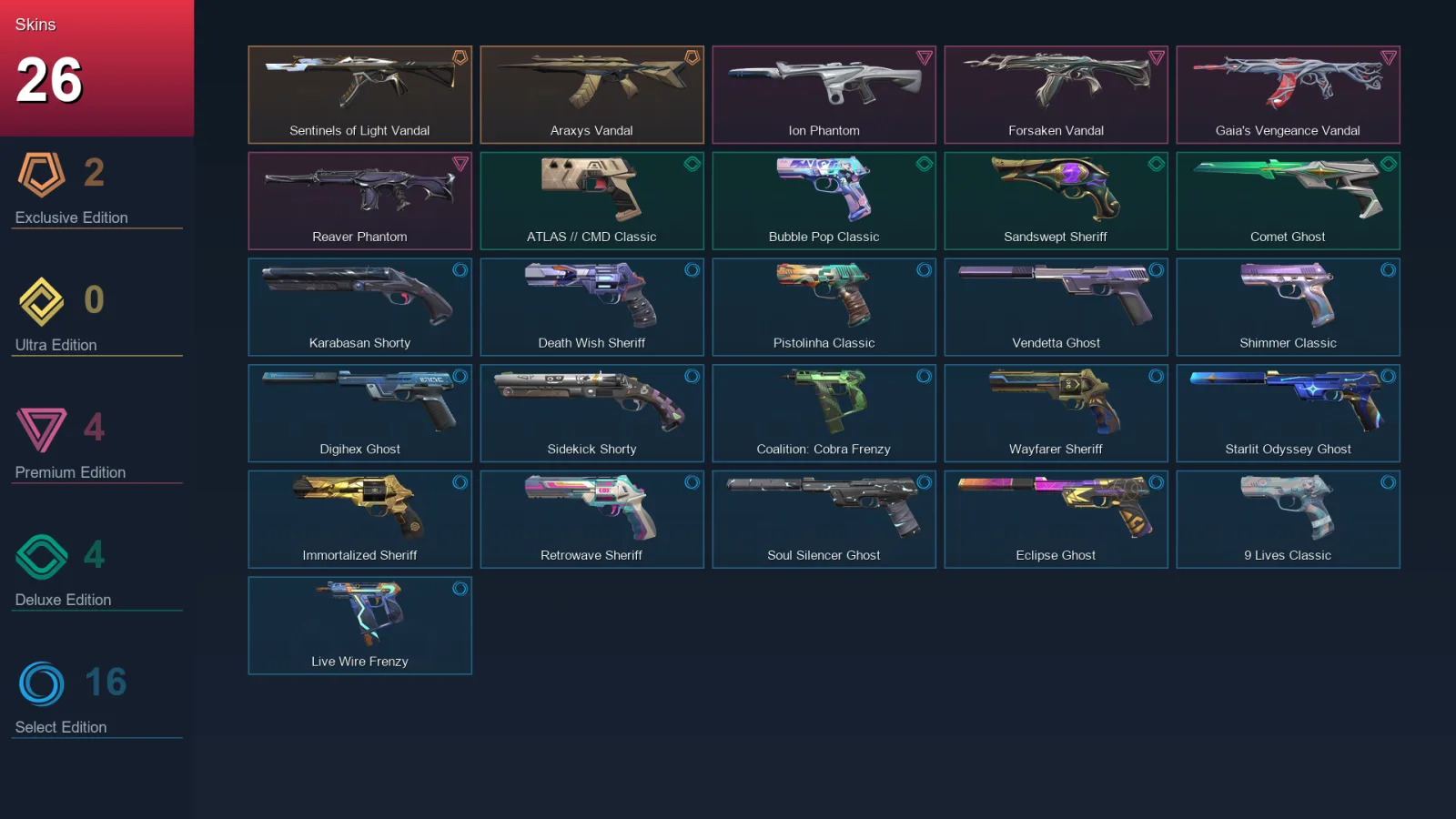 NA | Lv300 | Unranked | 26 Skin | 27 Agent | 108 Buddy